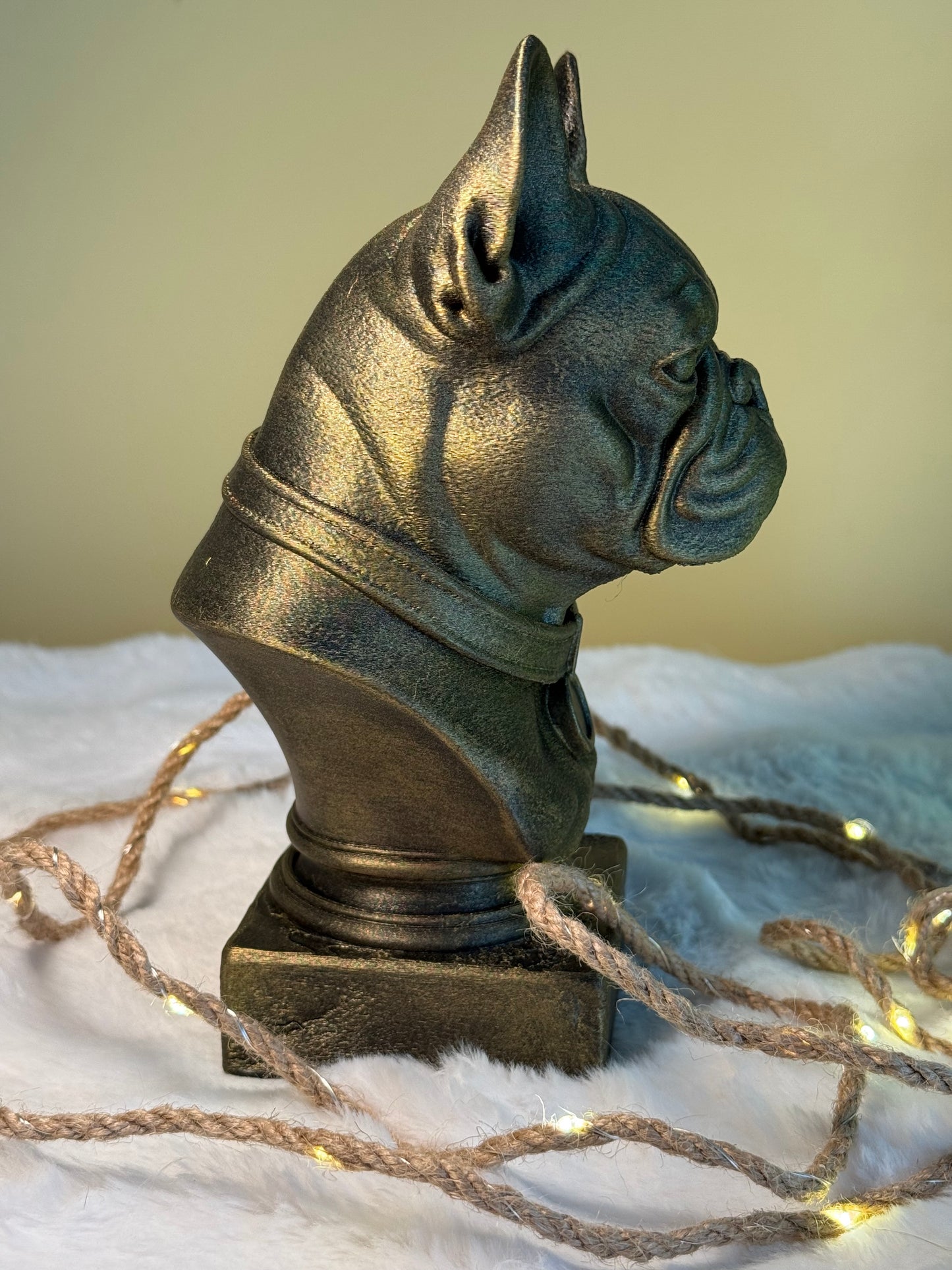 French Bulldog bust detail – antique finish hand-painted 3D print sculpture for dog lovers