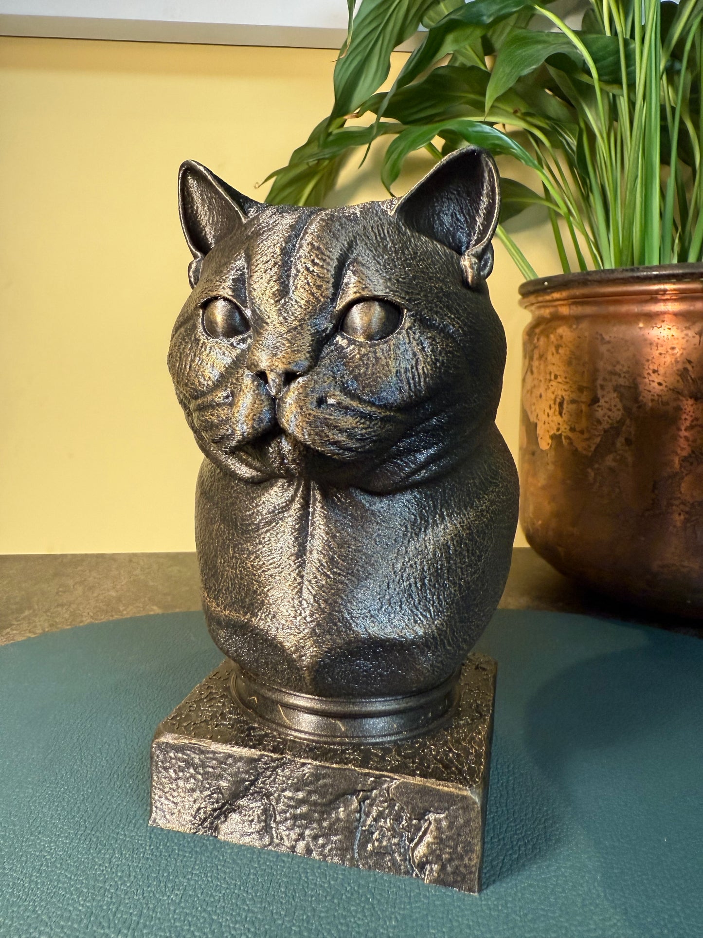 British Shorthair Antique Bust – hand-painted 3D cat sculpture in antique black & gold, 11x13x20 cm
