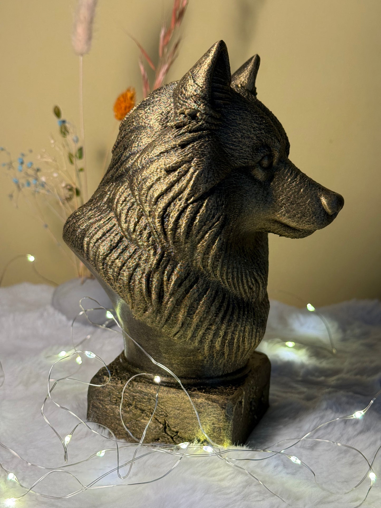 Keeshond full antique bust sculpture – 3D printed Keeshond statue, collectible home decor gift