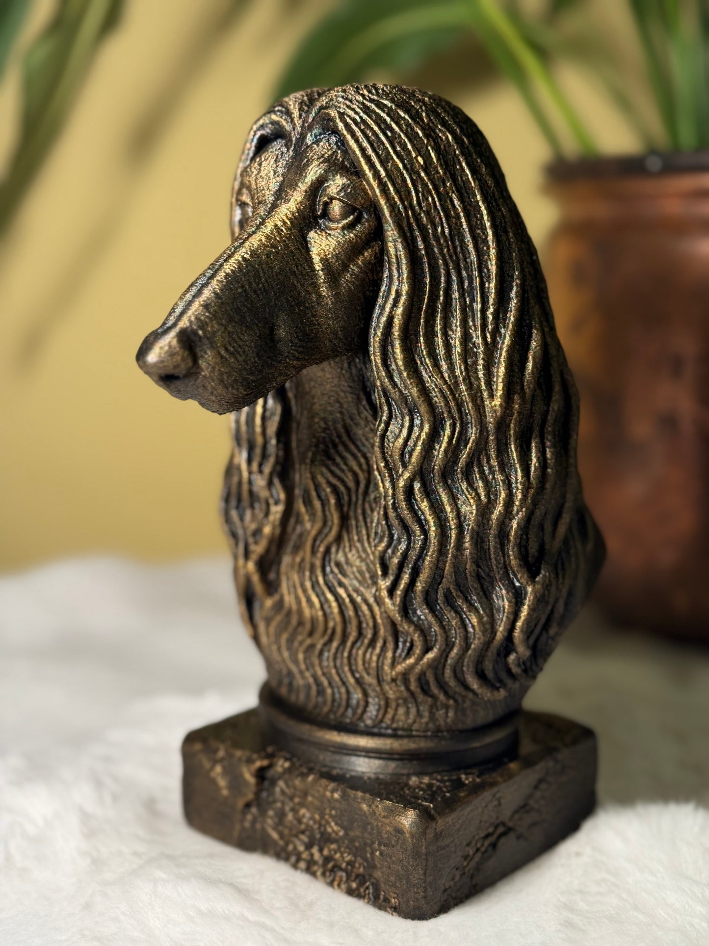 Afghan Hound side view antique style bust – Afghan Hound 3D printed dog statue home decor
