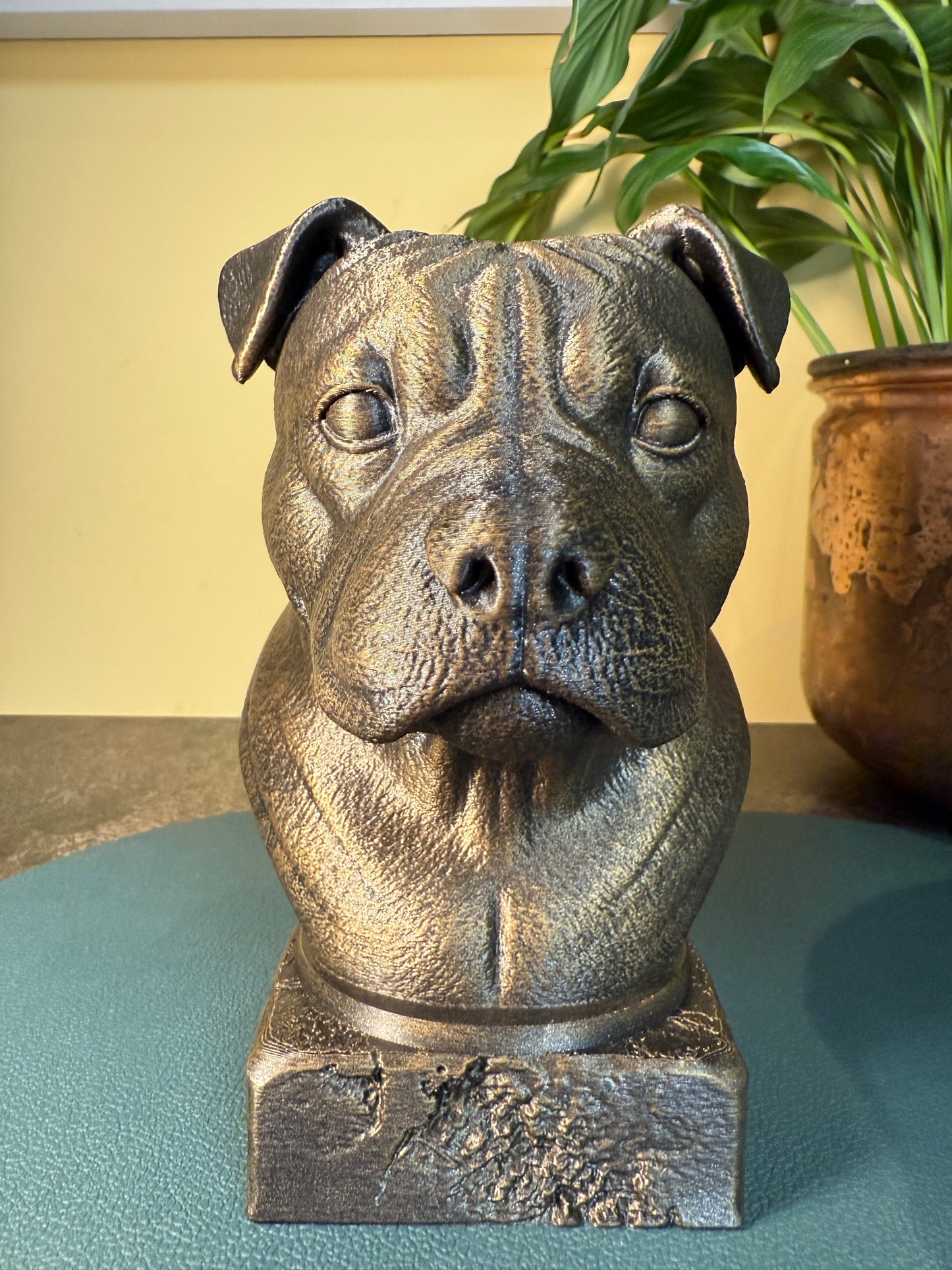 American Bully (Natural Ears) antique bust – hand-painted 3D print dog statue collectible decor