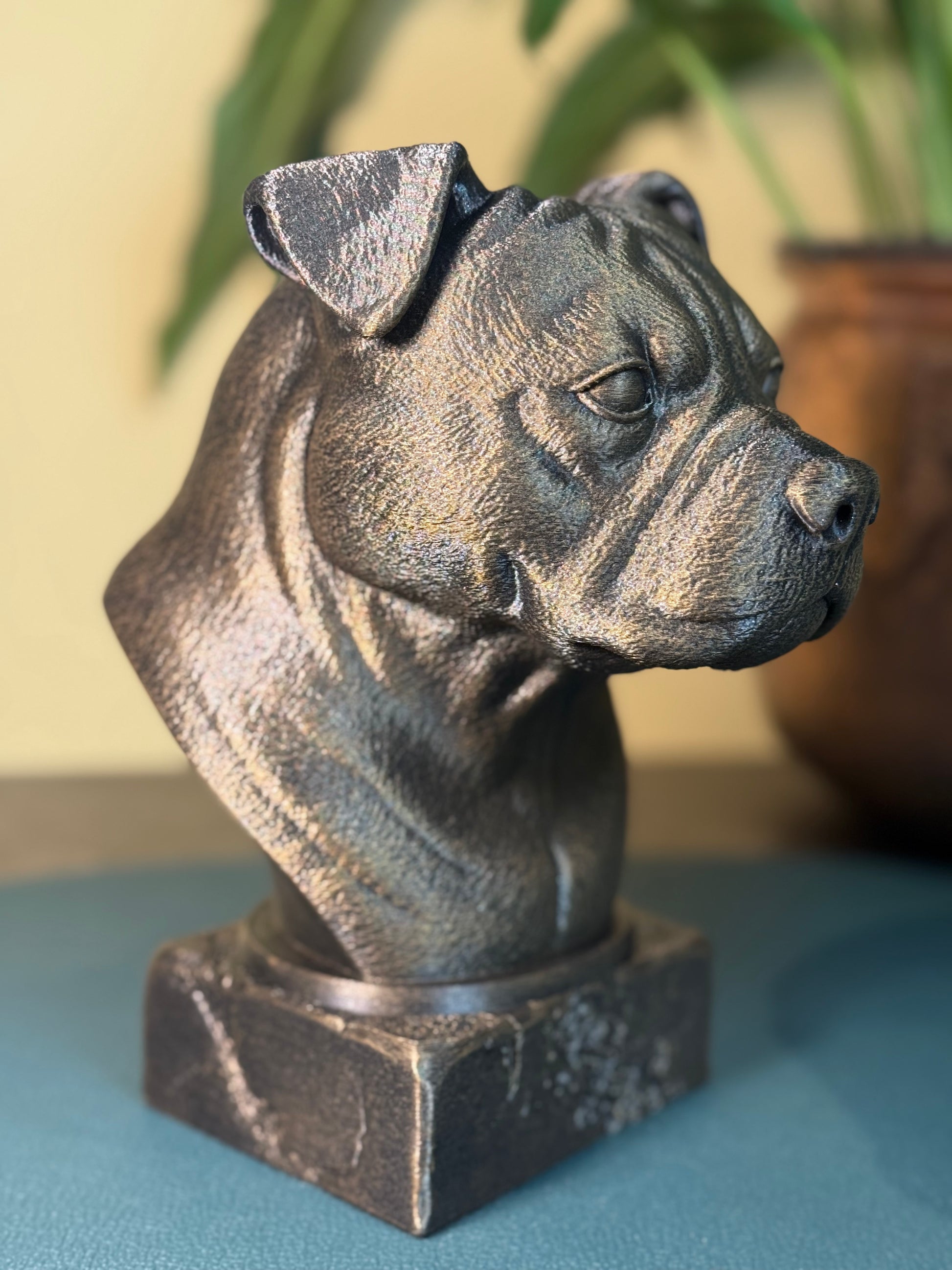 American Bully (Natural Ears) side view antique style bust – American Bully (Natural Ears) 3D printed dog statue home decor