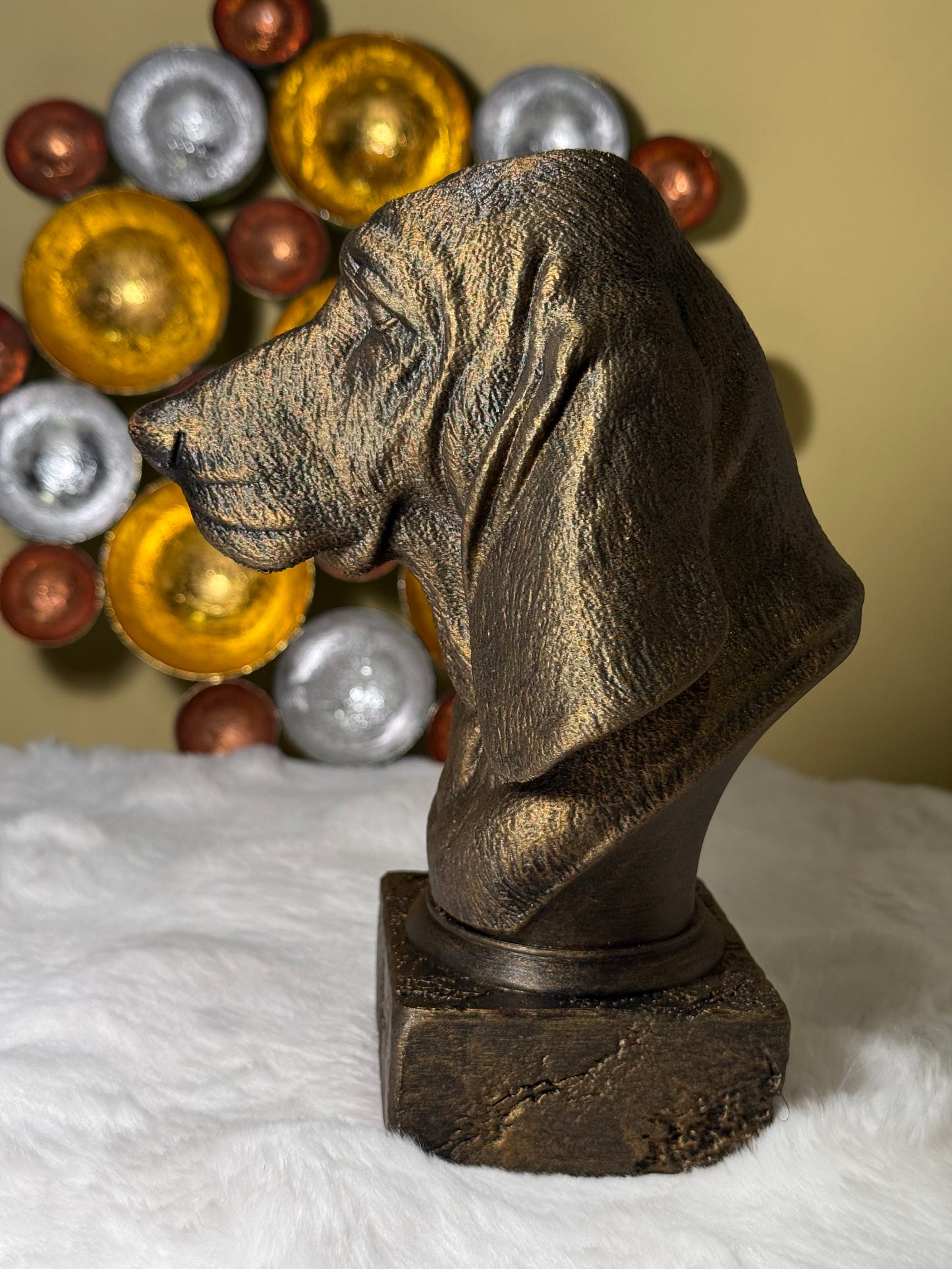 Basset Hound side view antique style bust – Basset Hound 3D printed dog statue home decor