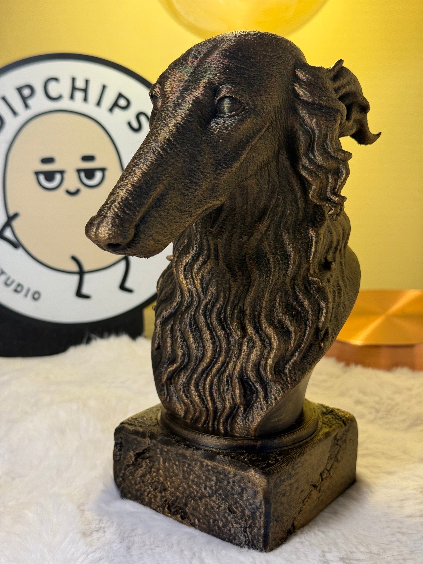 Borzoi antique bust – hand-painted 3D print dog statue collectible decor