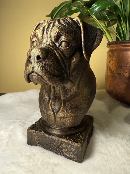 Boxer antique bust – hand-painted 3D print dog statue collectible decor