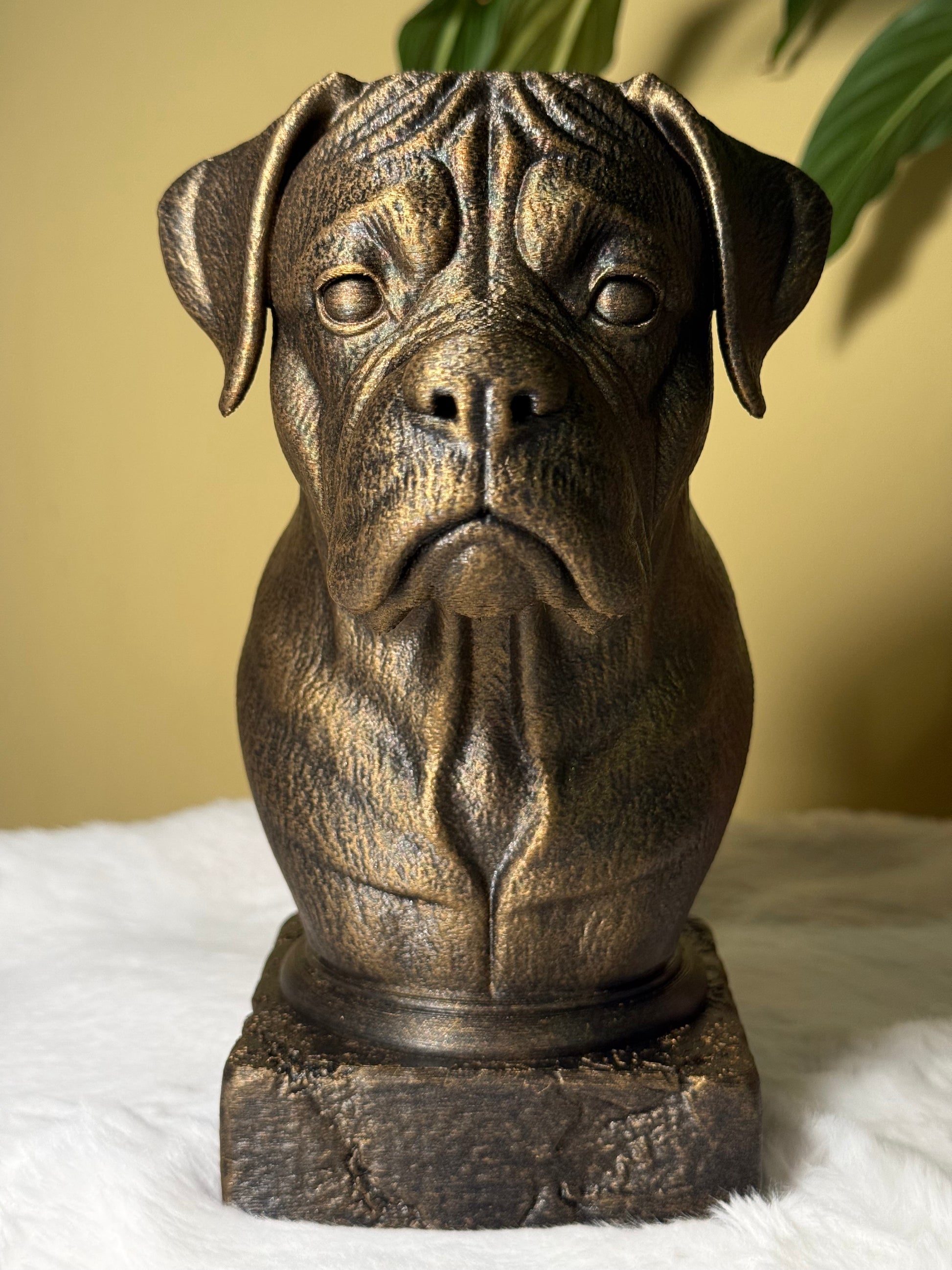 Boxer bust detail – antique finish hand-painted 3D print sculpture for dog lovers