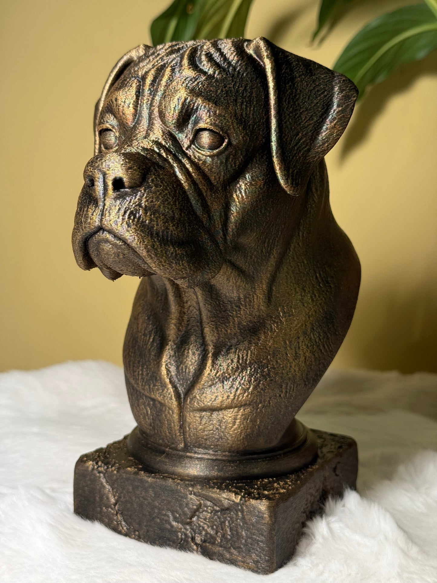 Boxer bust detail – antique finish hand-painted 3D print sculpture for dog lovers