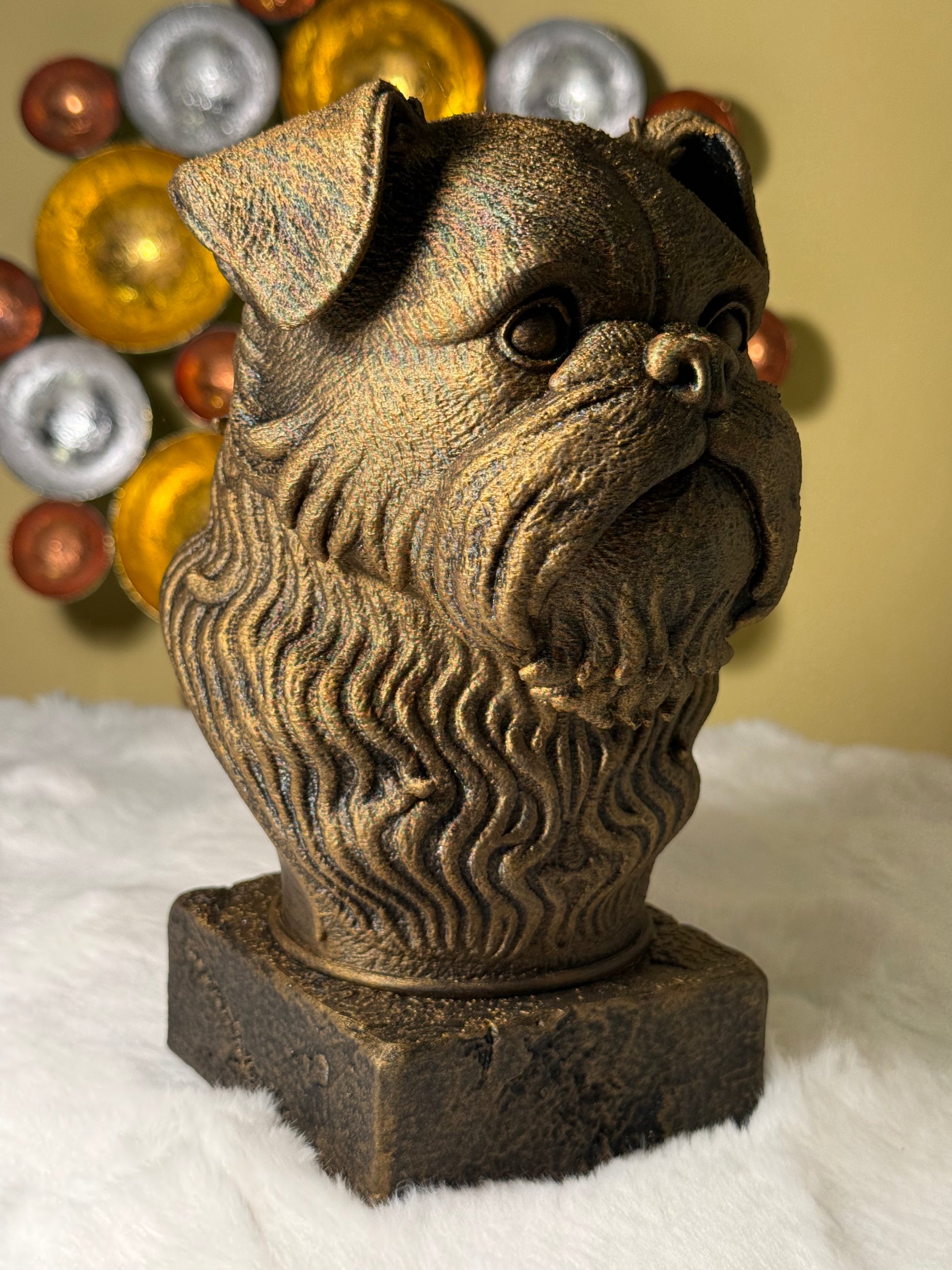 Brussels Griffon side view antique style bust – Brussels Griffon 3D printed dog statue home decor