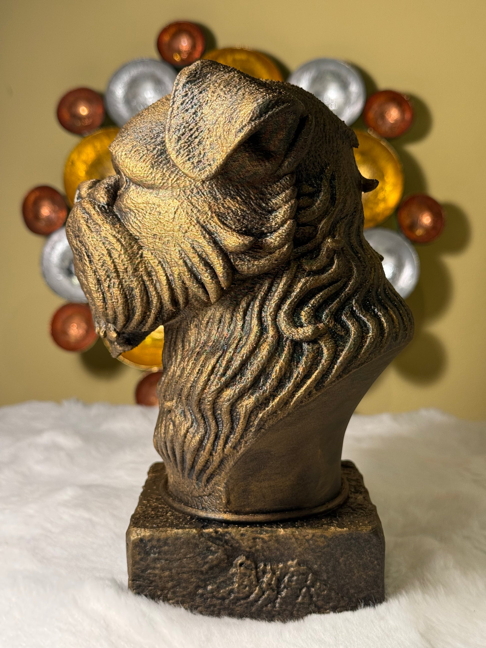 Brussels Griffon bust detail – antique finish hand-painted 3D print sculpture for dog lovers