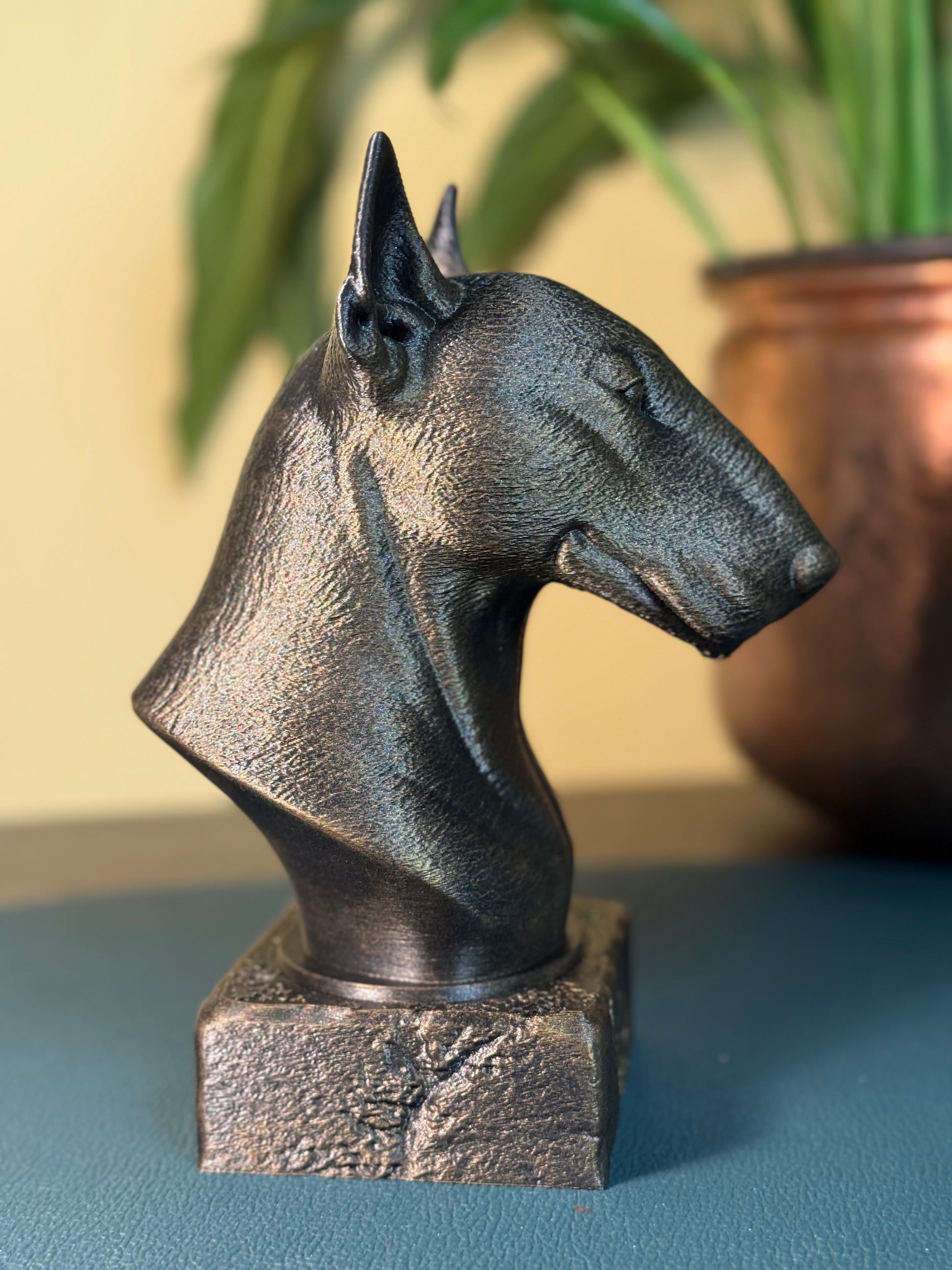 Bull Terrier bust detail – antique finish hand-painted 3D print sculpture for dog lovers