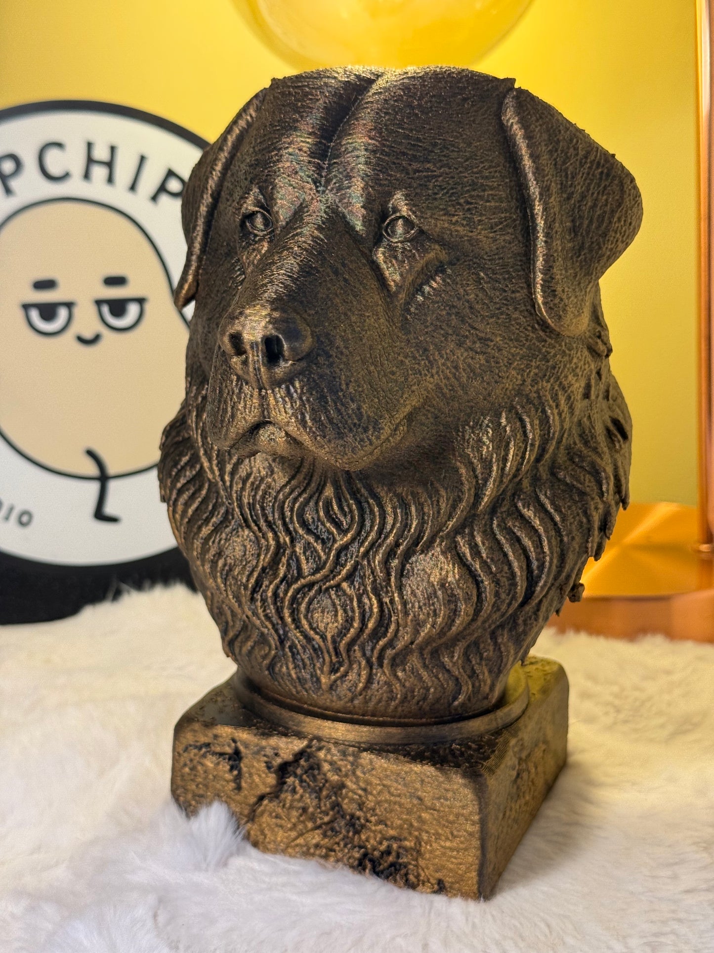 Caucasian Shepherd antique bust – hand-painted 3D print dog statue collectible decor