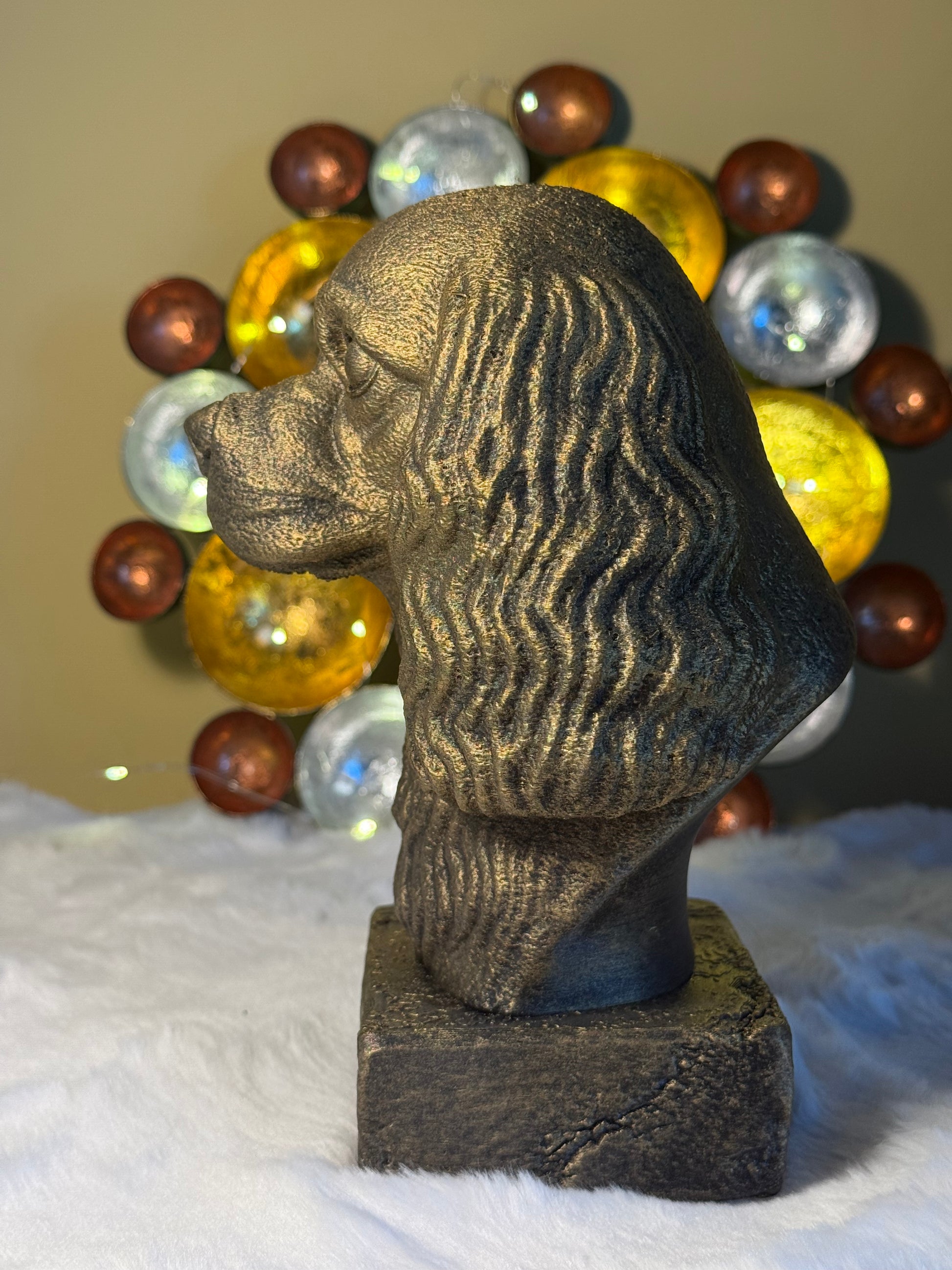 Cavalier King Charles Spaniel bust detail – antique finish hand-painted 3D print sculpture for dog lovers