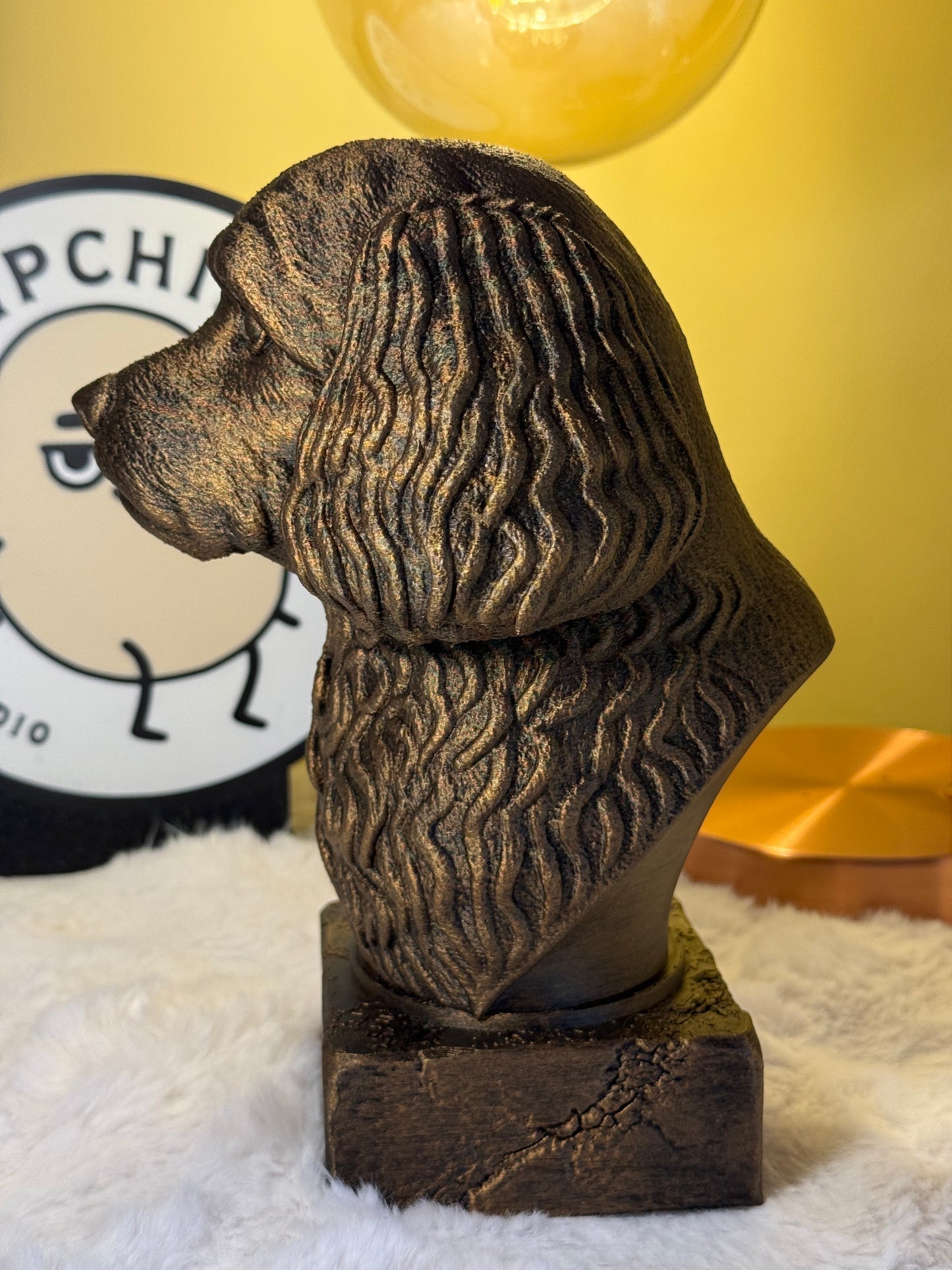 Cavapoo bust detail – antique finish hand-painted 3D print sculpture for dog lovers