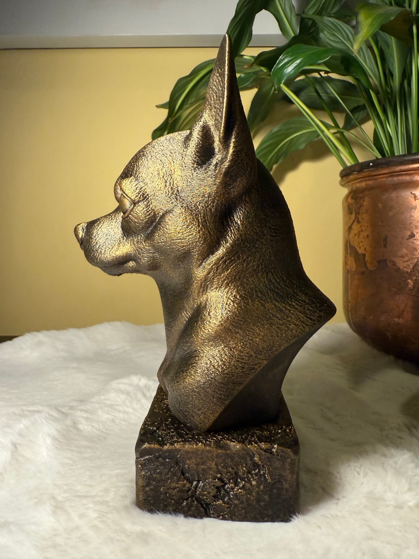 Chihuahua bust detail – antique finish hand-painted 3D print sculpture for dog lovers