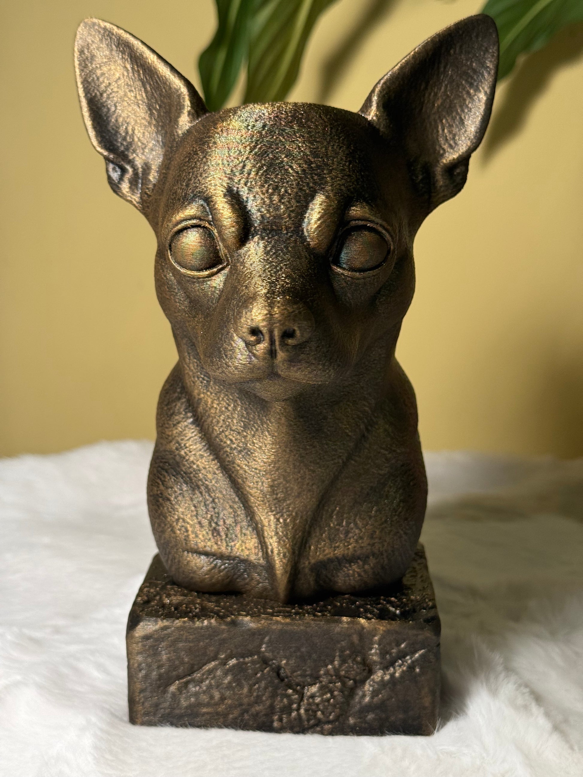 Chihuahua bust detail – antique finish hand-painted 3D print sculpture for dog lovers