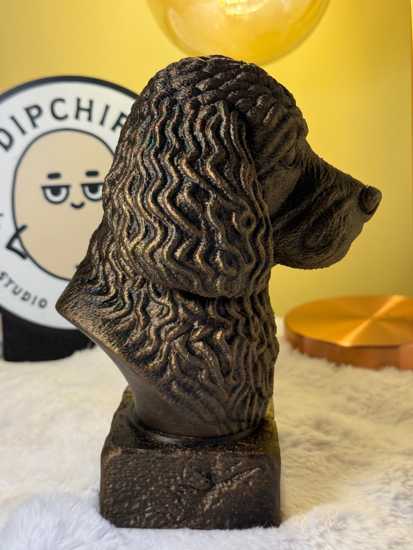 Cockapoo bust detail – antique finish hand-painted 3D print sculpture for dog lovers