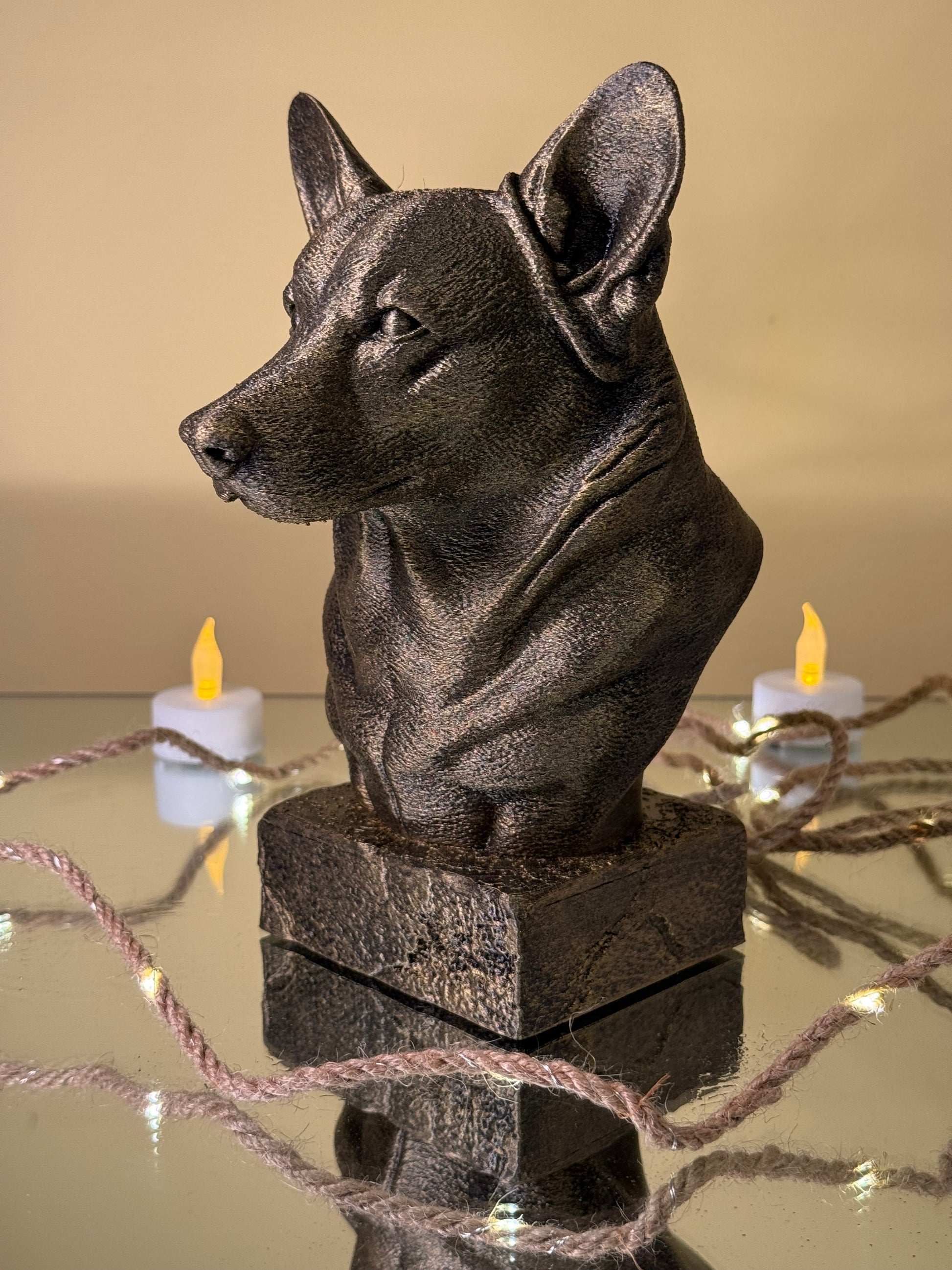 Corgi side view antique style bust – Corgi 3D printed dog statue home decor