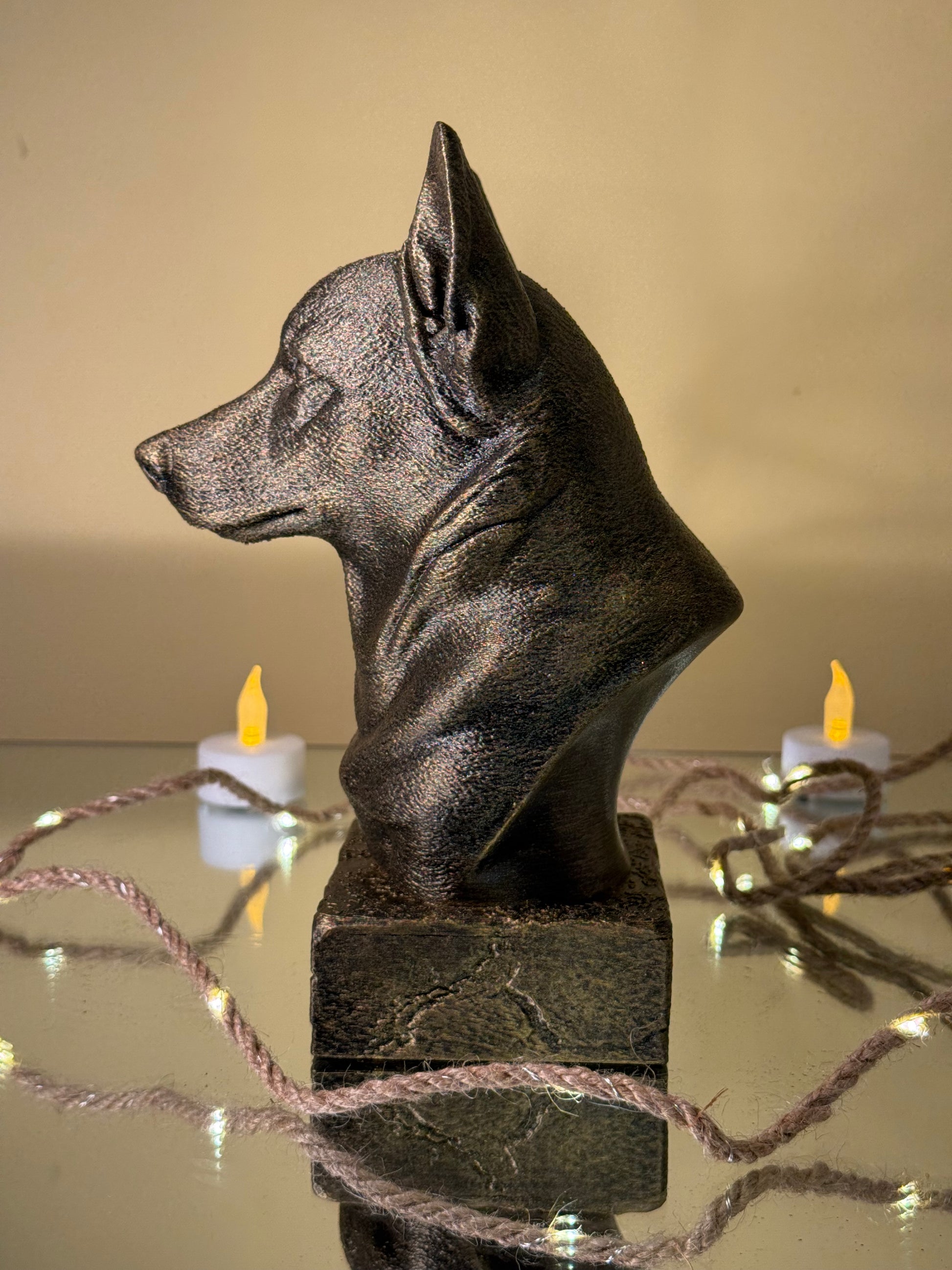 Corgi bust detail – antique finish hand-painted 3D print sculpture for dog lovers