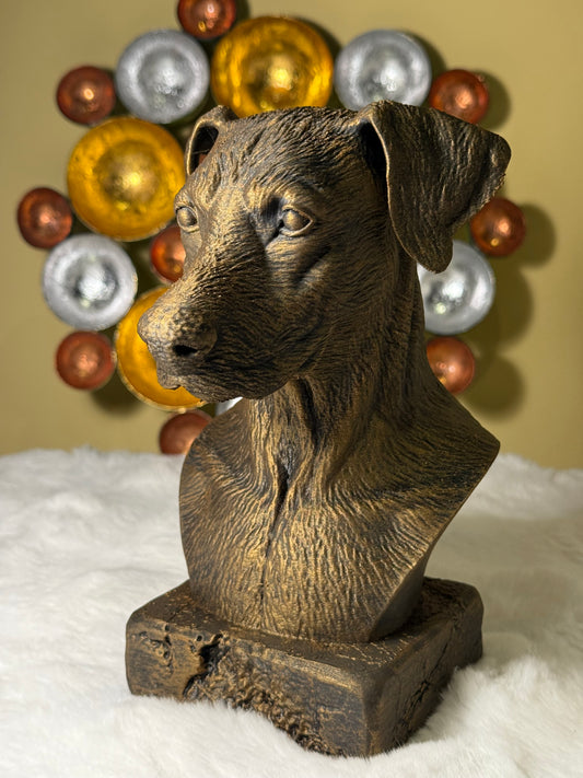 Doberman Natural Ears antique bust – hand-painted 3D print dog statue collectible decor