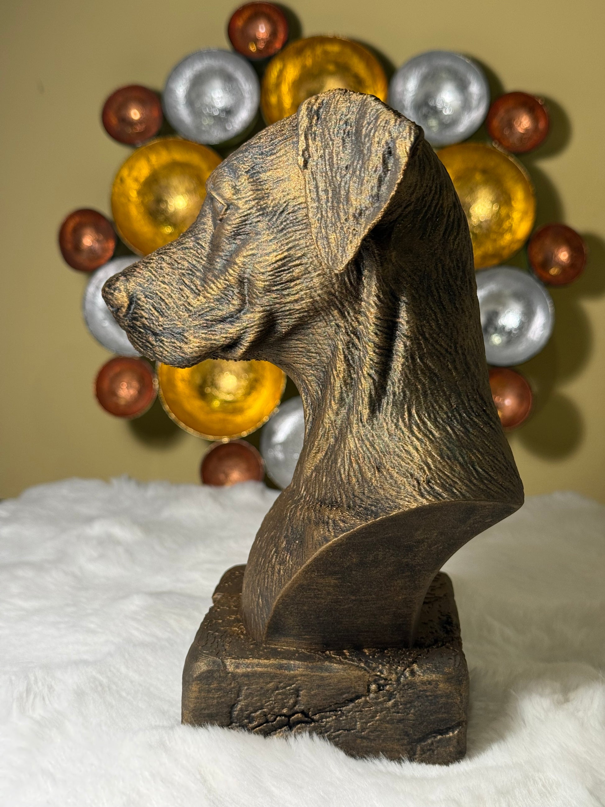Doberman Natural Ears bust detail – antique finish hand-painted 3D print sculpture for dog lovers