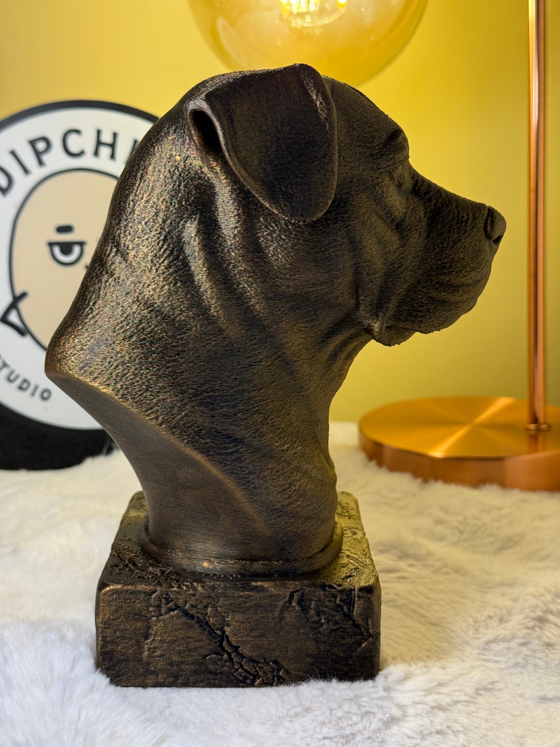 Dogo Argentino bust detail – antique finish hand-painted 3D print sculpture for dog lovers