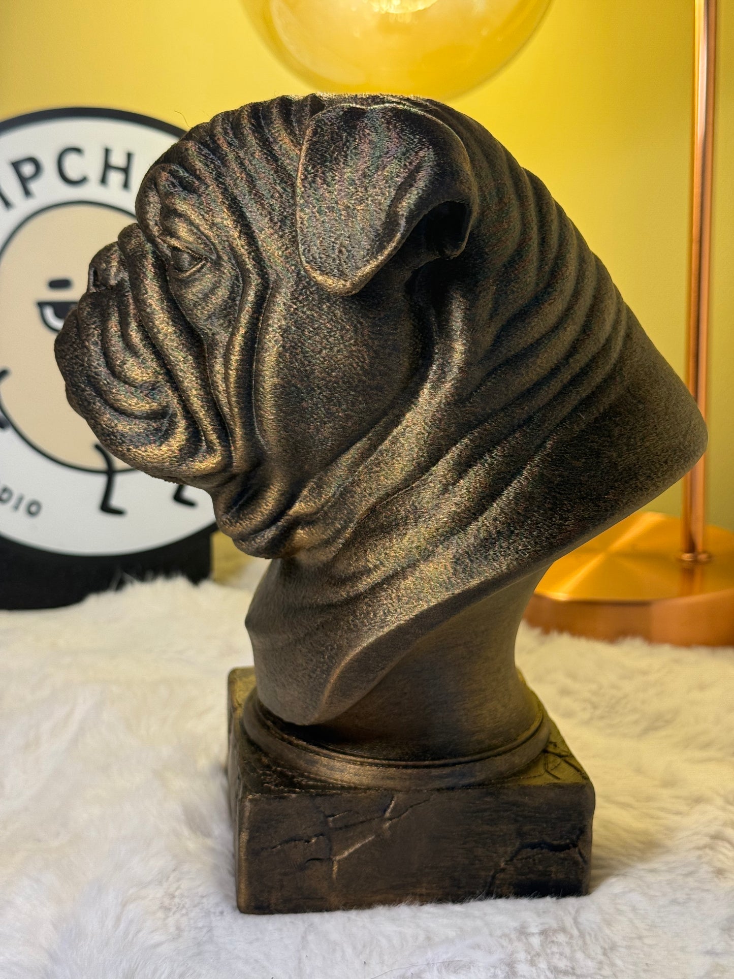 English Bulldog side view antique style bust – English Bulldog 3D printed dog statue home decor