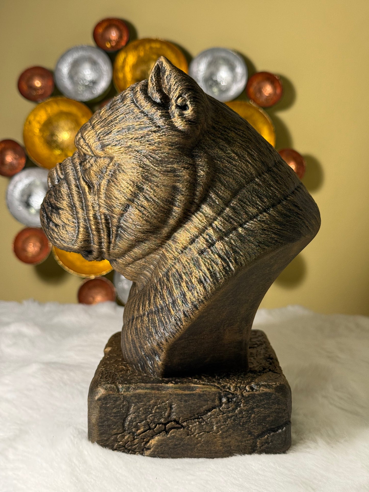 Exotic Bully side view antique style bust – Exotic Bully 3D printed dog statue home decor