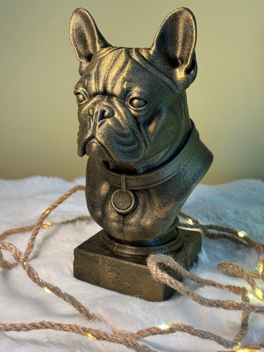 French Bulldog antique bust – hand-painted 3D print dog statue collectible decor