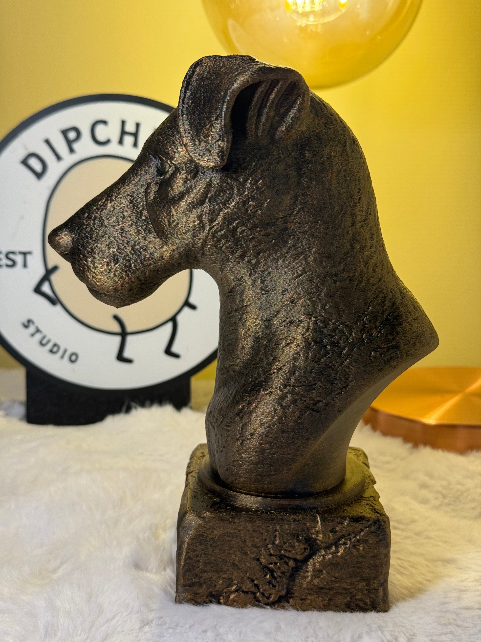German Jagterrier side view antique style bust – German Jagterrier 3D printed dog statue home decor
