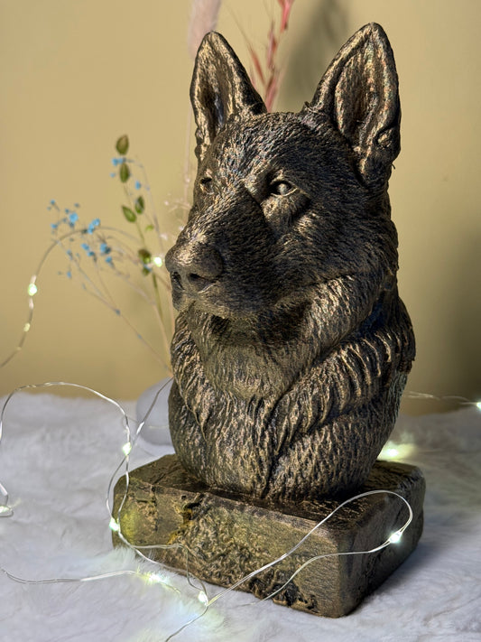 Old German Shephard antique bust – hand-painted 3D print dog statue collectible decor