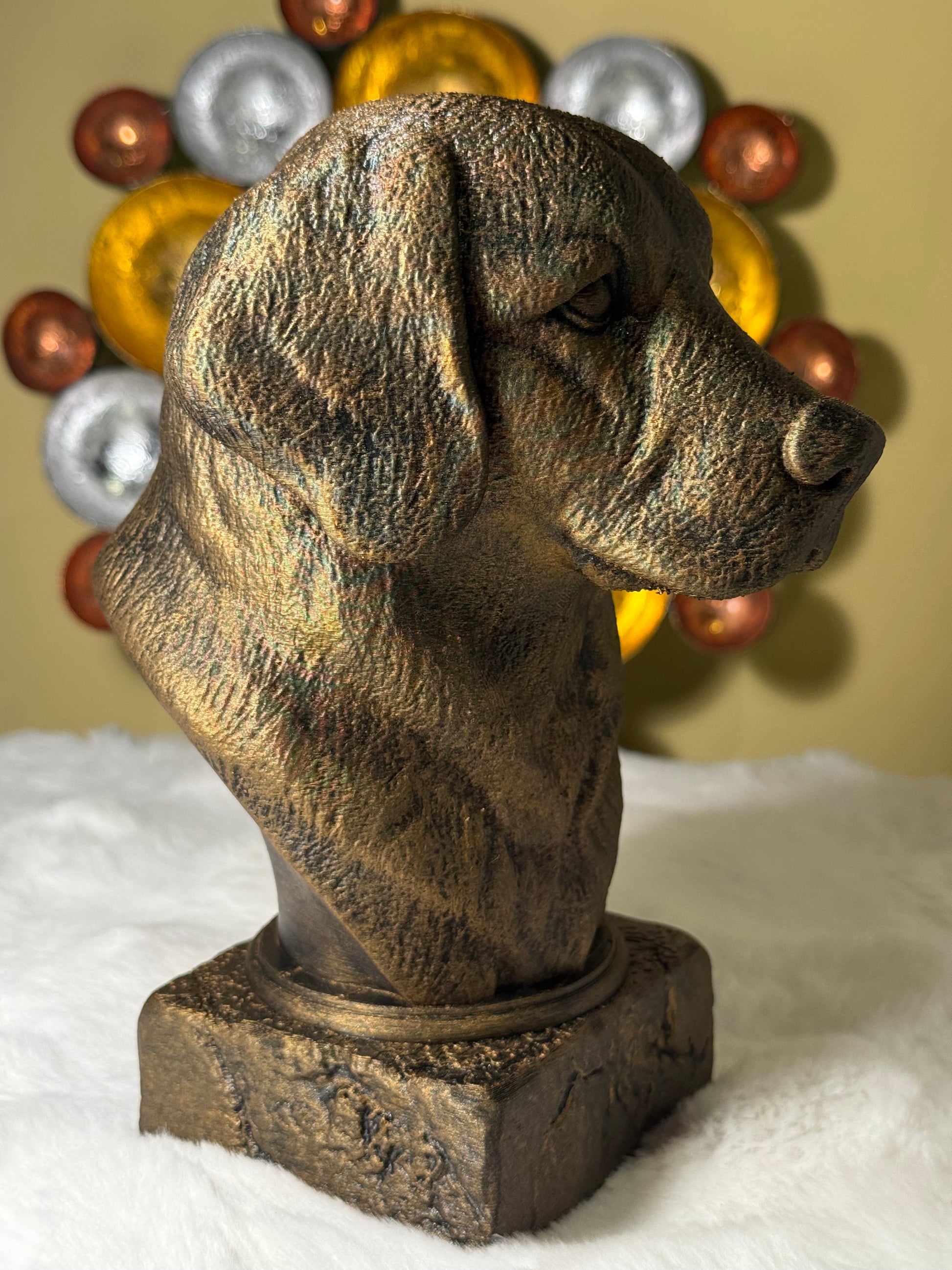 Golden Retriever bust detail – antique finish hand-painted 3D print sculpture for dog lovers