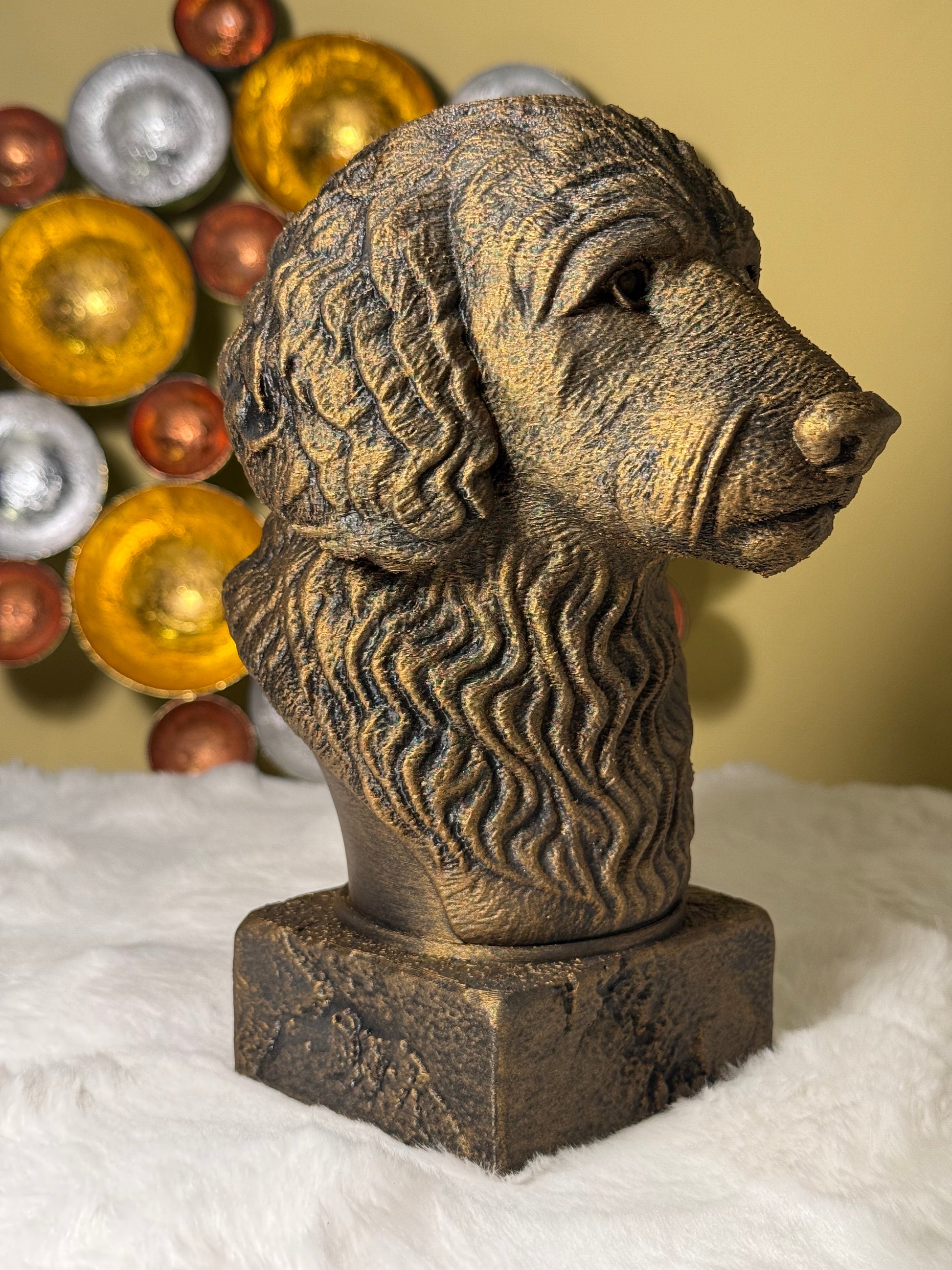 Goldendoodle full antique bust sculpture – 3D printed Goldendoodle statue, collectible home decor gift