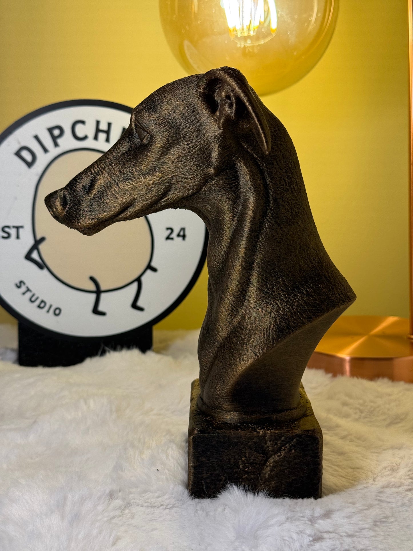 Greyhound side view antique style bust – Greyhound 3D printed dog statue home decor