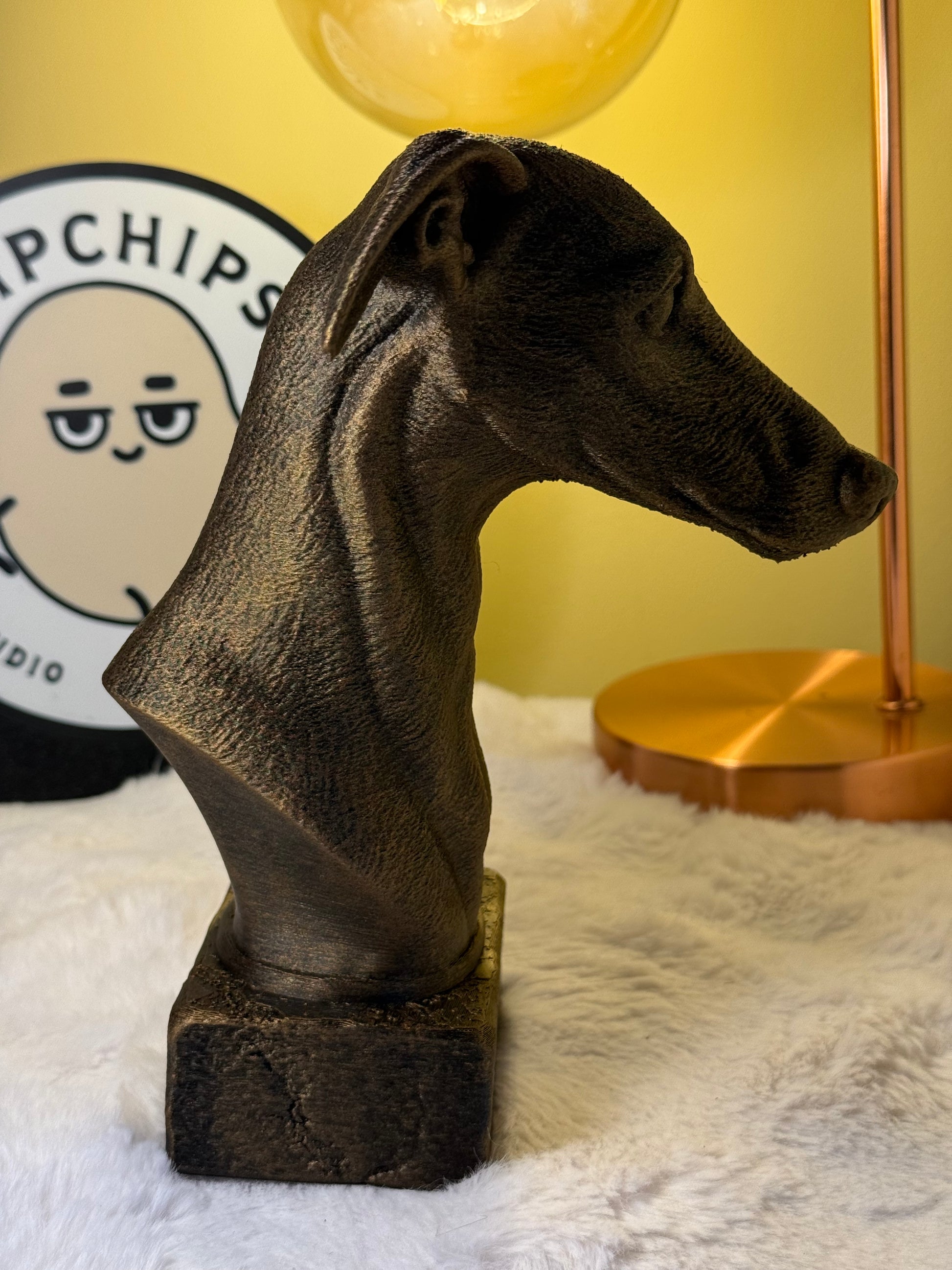 Greyhound bust detail – antique finish hand-painted 3D print sculpture for dog lovers