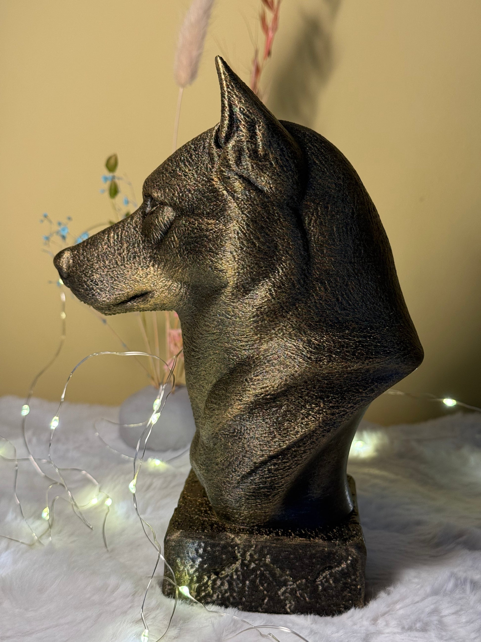 Husky side view antique style bust – Husky 3D printed dog statue home decor
