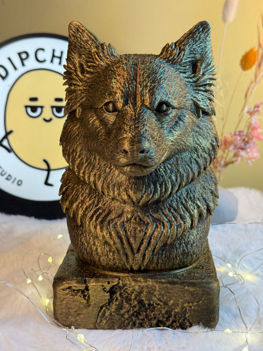 Icelandic Sheepdog antique bust – hand-painted 3D print dog statue collectible decor