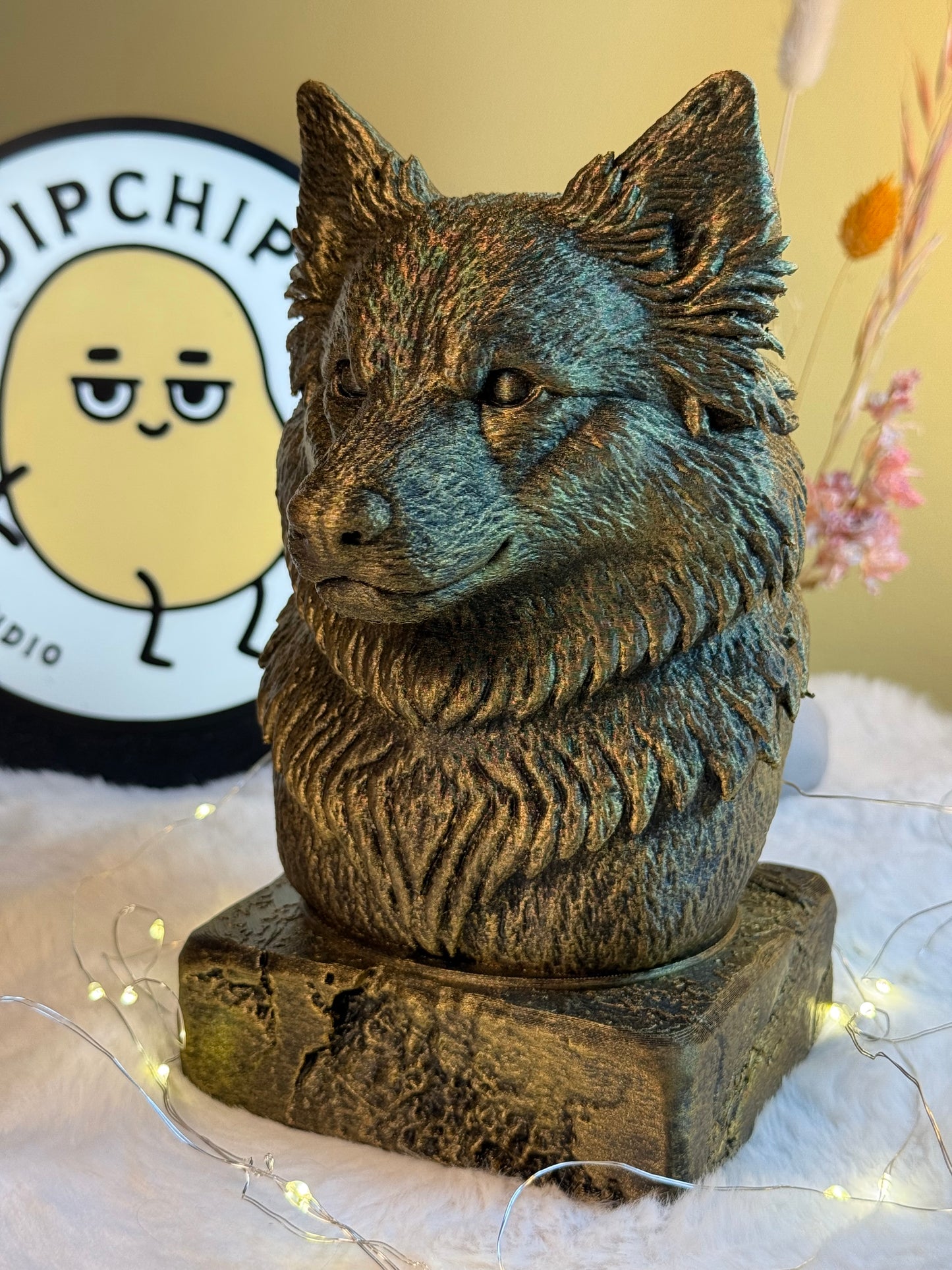 Icelandic Sheepdog side view antique style bust – Icelandic Sheepdog 3D printed dog statue home decor