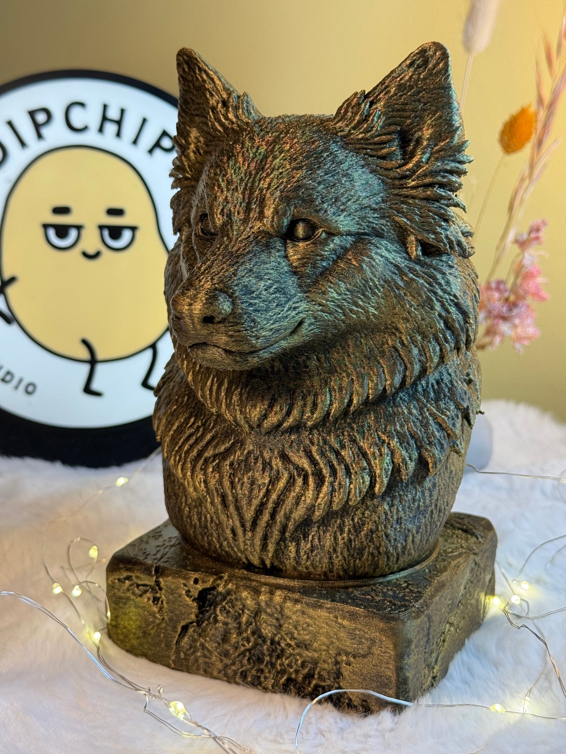 Icelandic Sheepdog side view antique style bust – Icelandic Sheepdog 3D printed dog statue home decor