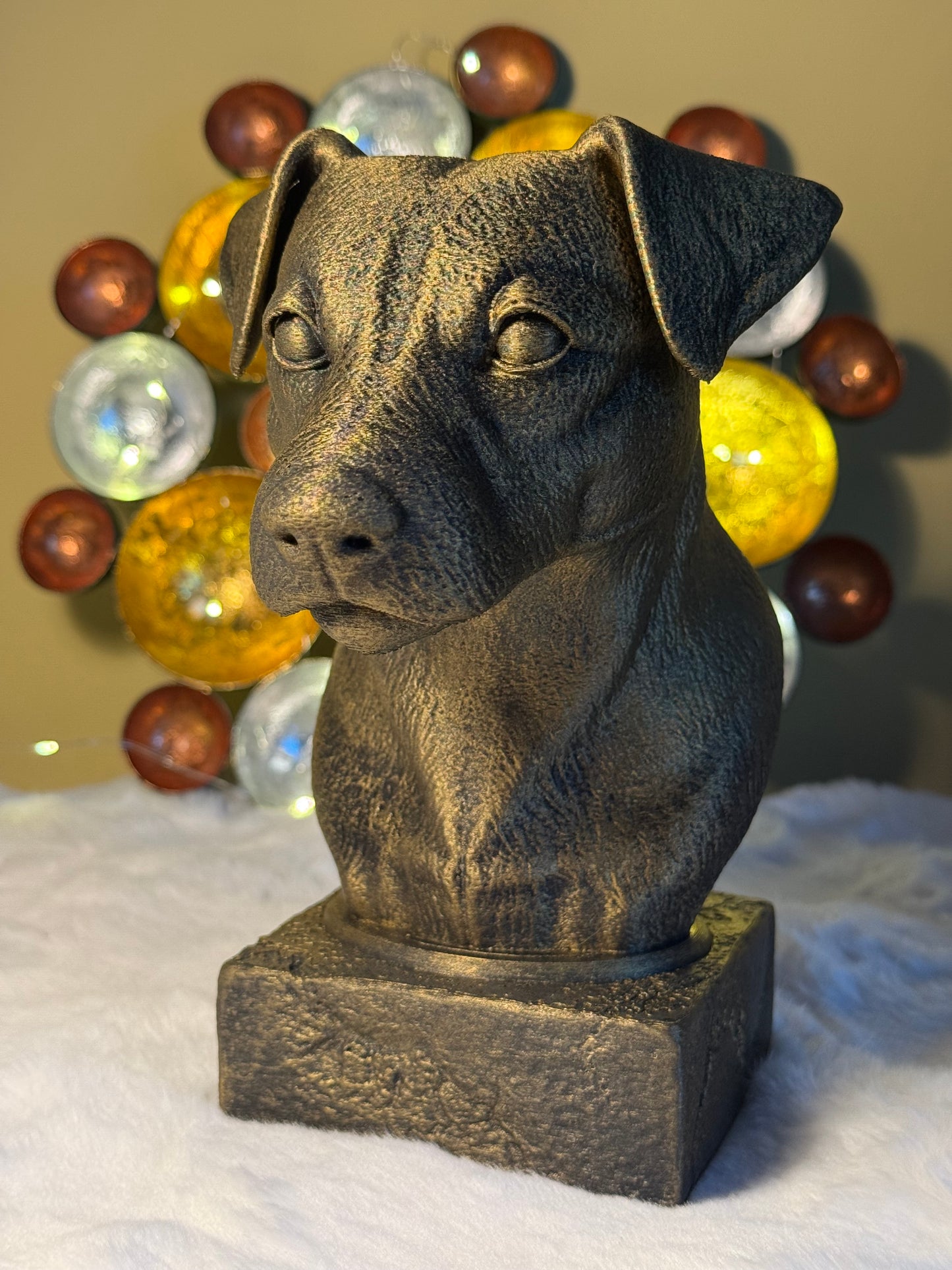 Jack Russel bust detail – antique finish hand-painted 3D print sculpture for dog lovers