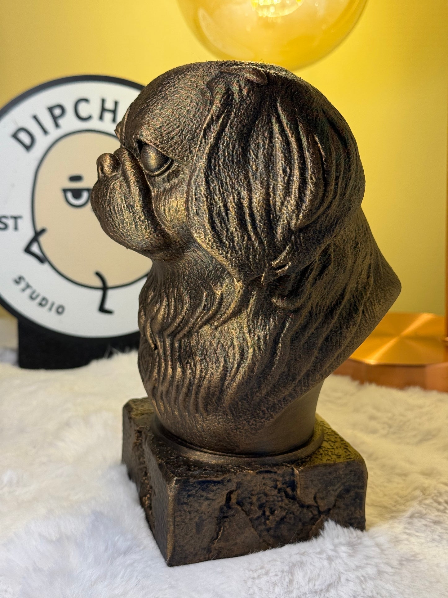 Japanese Chin bust detail – antique finish hand-painted 3D print sculpture for dog lovers