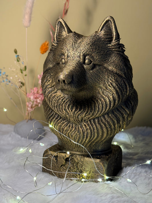 Keeshond antique bust – hand-painted 3D print dog statue collectible decor