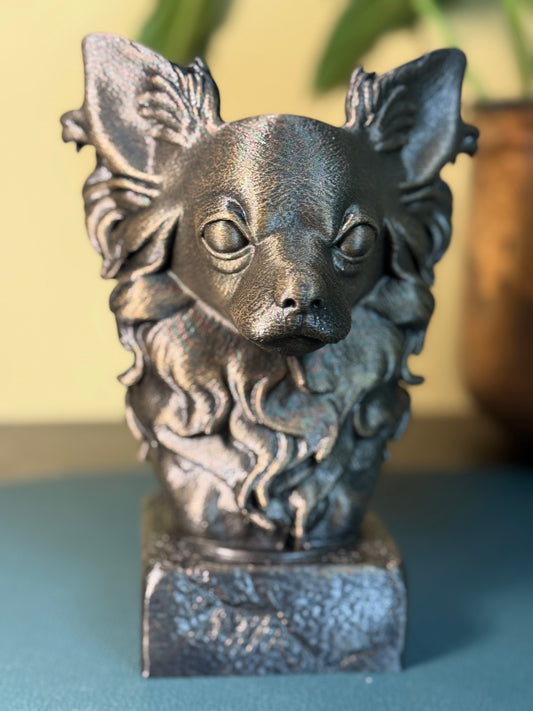 Long Haired Chihuahua antique bust – hand-painted 3D print dog statue collectible decor