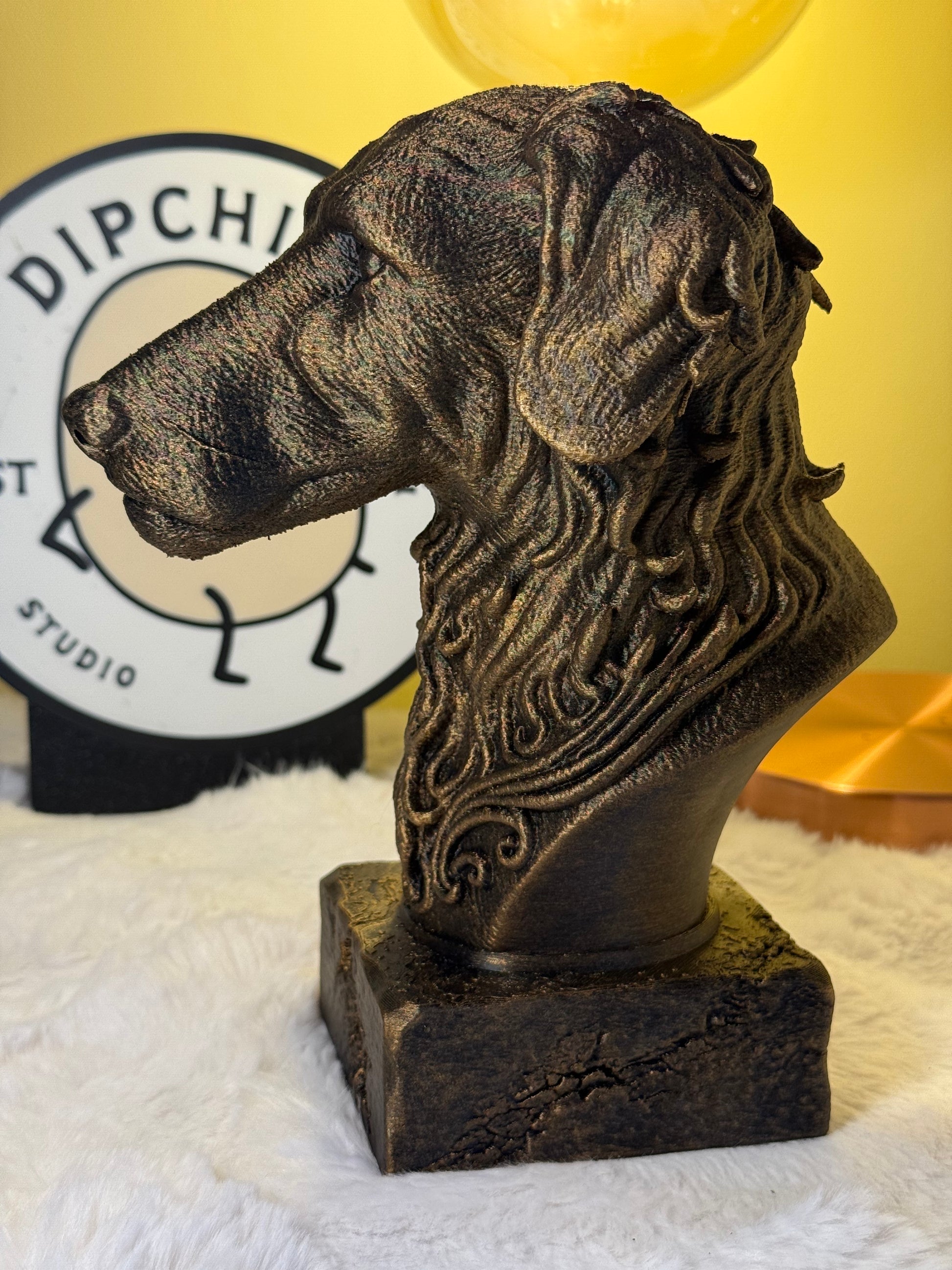 Lurcher side view antique style bust – Lurcher 3D printed dog statue home decor