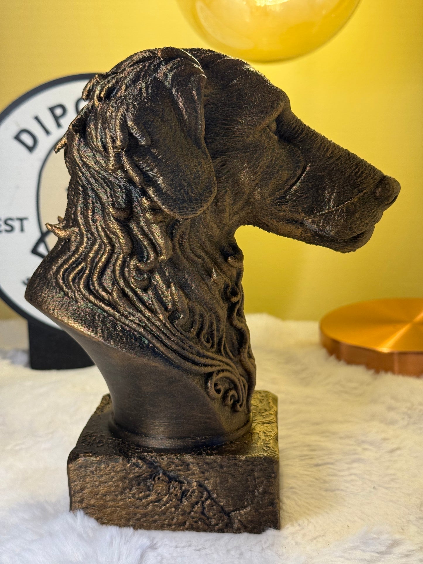 Lurcher bust detail – antique finish hand-painted 3D print sculpture for dog lovers