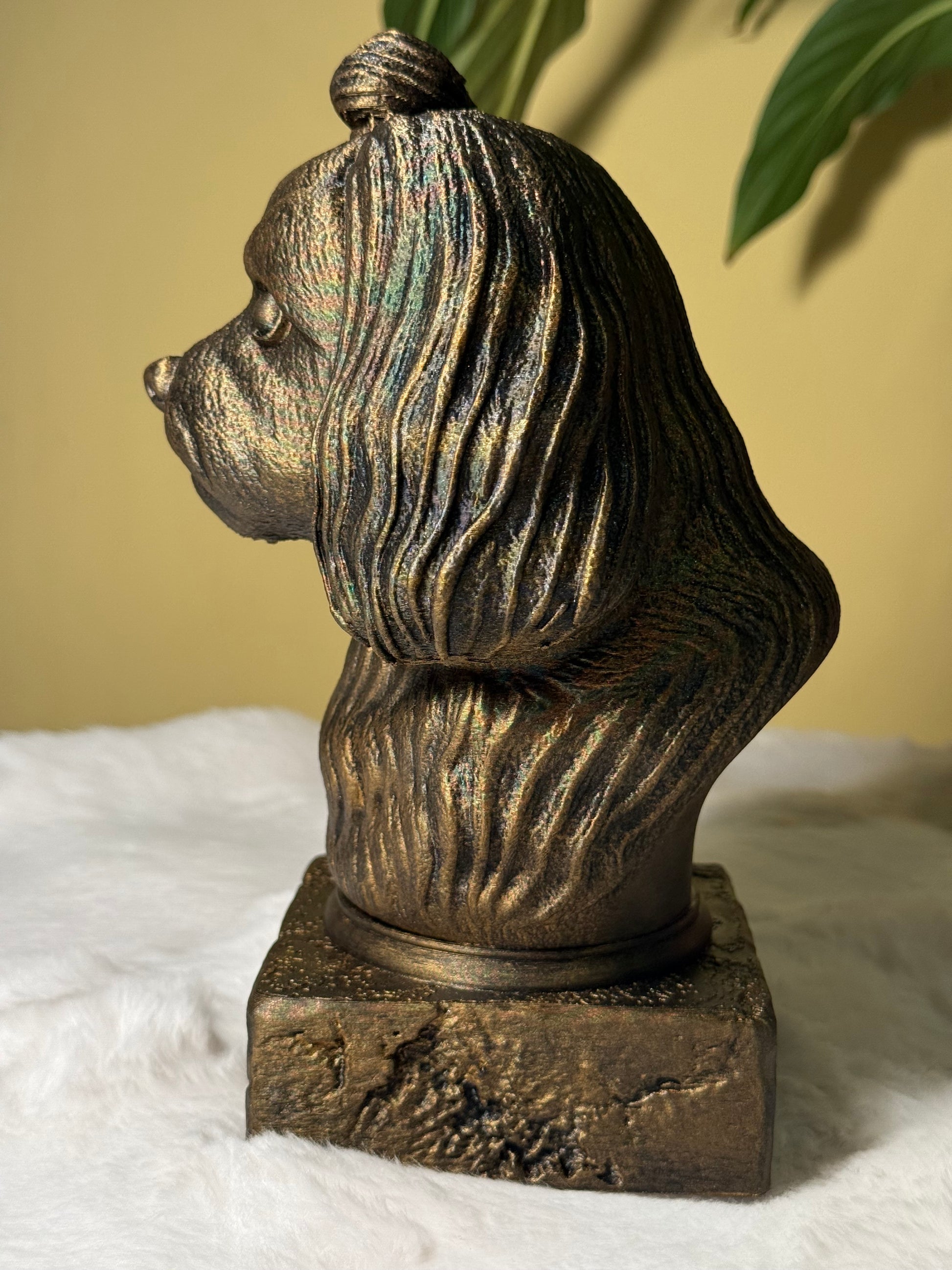 Maltese side view antique style bust – Maltese 3D printed dog statue home decor