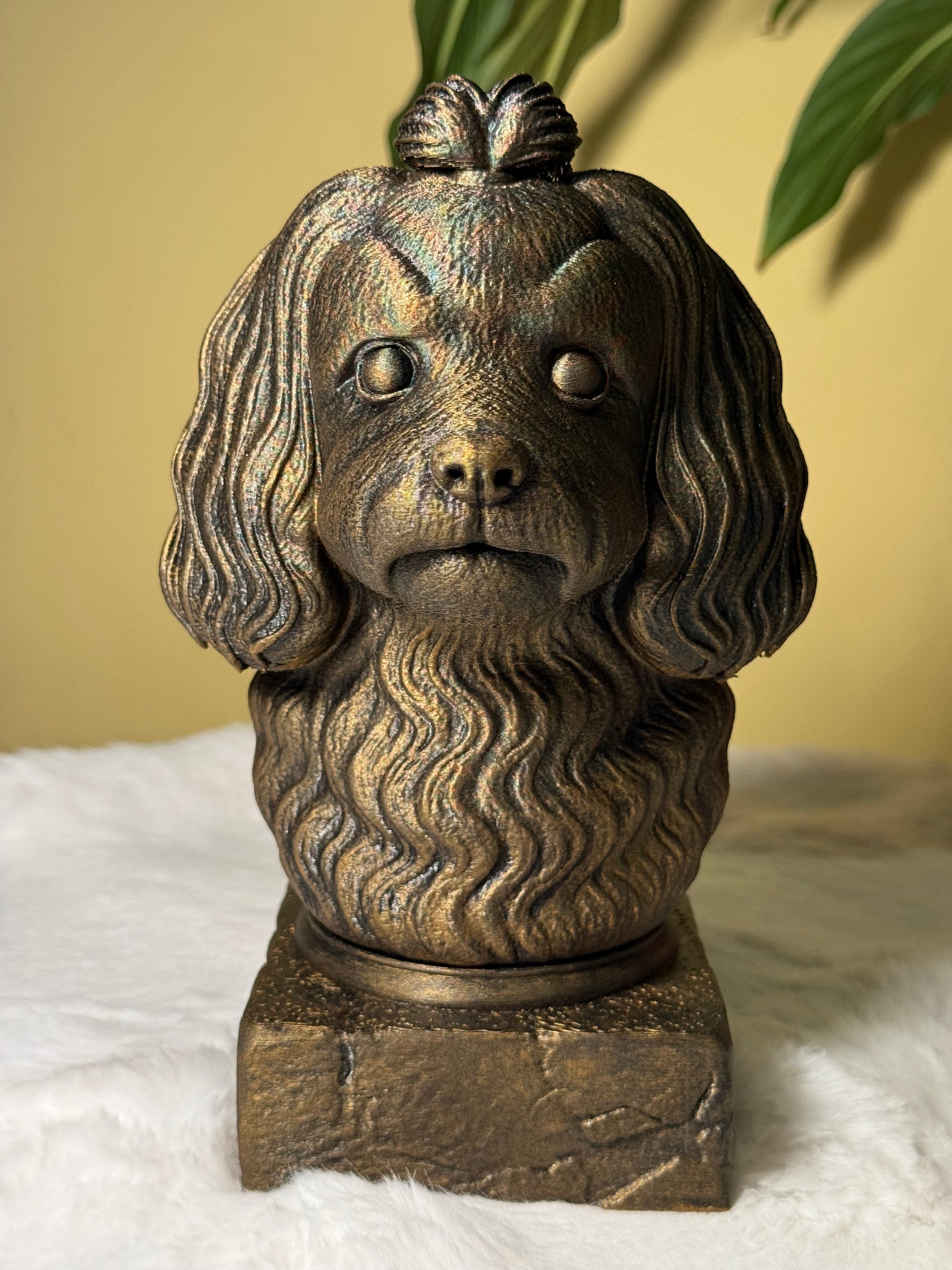 Maltese bust detail – antique finish hand-painted 3D print sculpture for dog lovers
