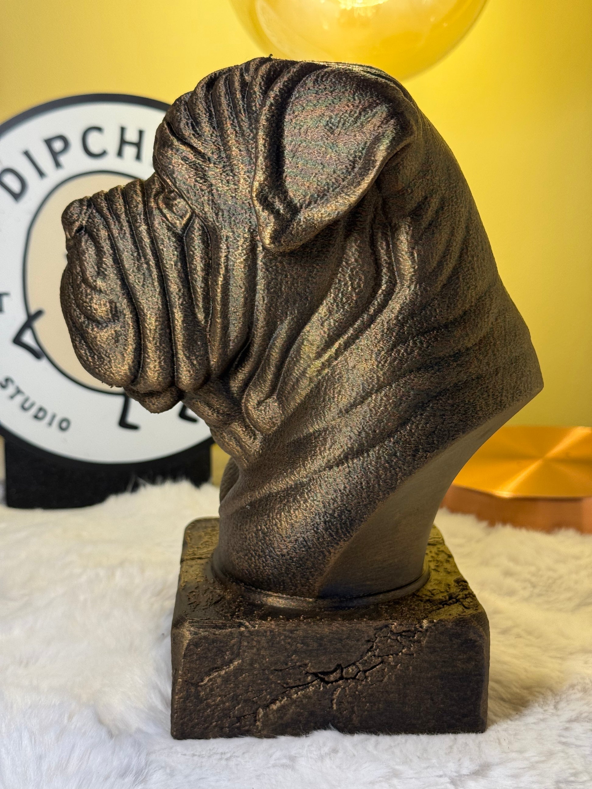 Neapolitan Mastiff bust detail – antique finish hand-painted 3D print sculpture for dog lovers