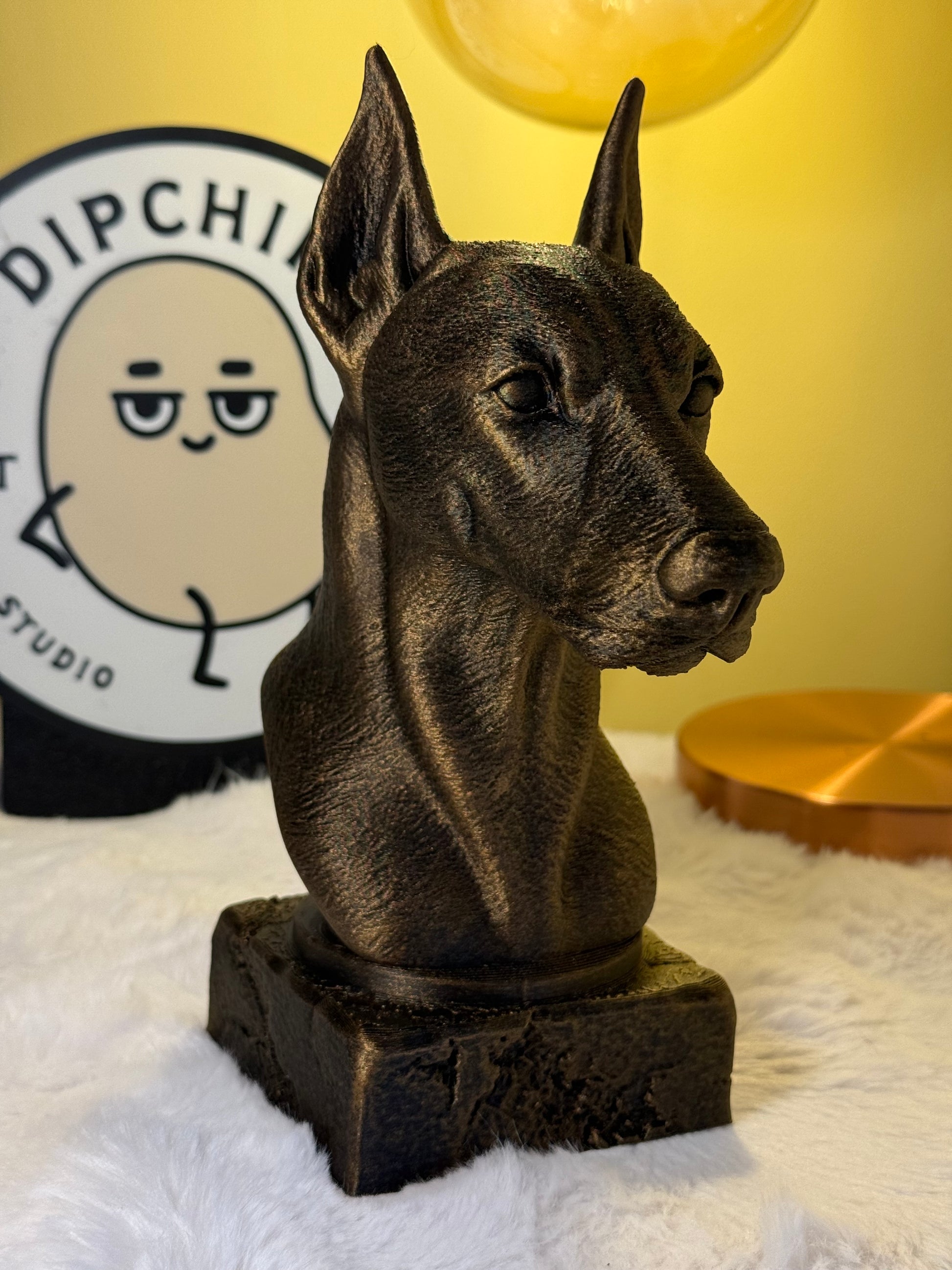 Pinscher side view antique style bust – Pinscher 3D printed dog statue home decor