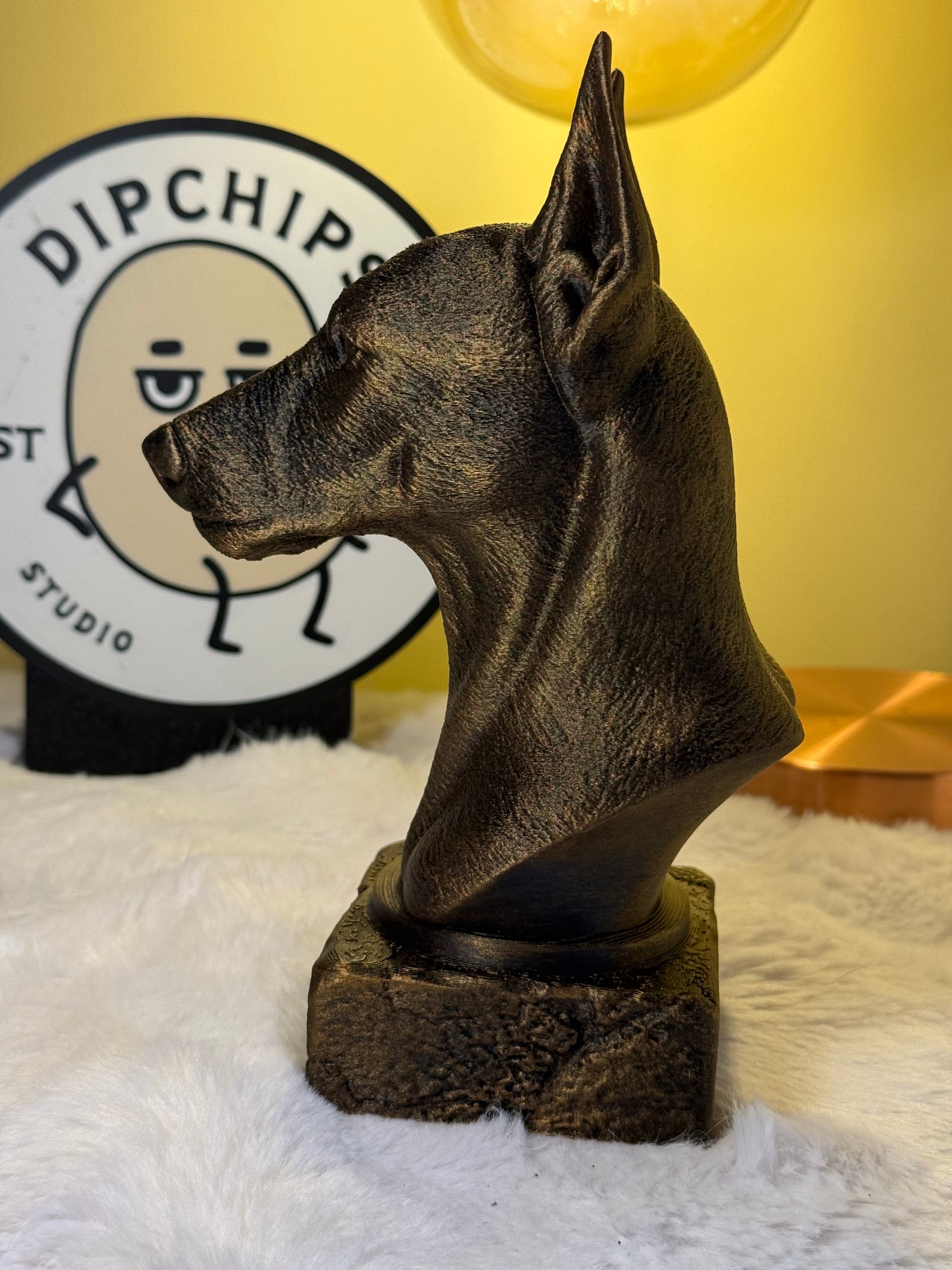 Pinscher bust detail – antique finish hand-painted 3D print sculpture for dog lovers