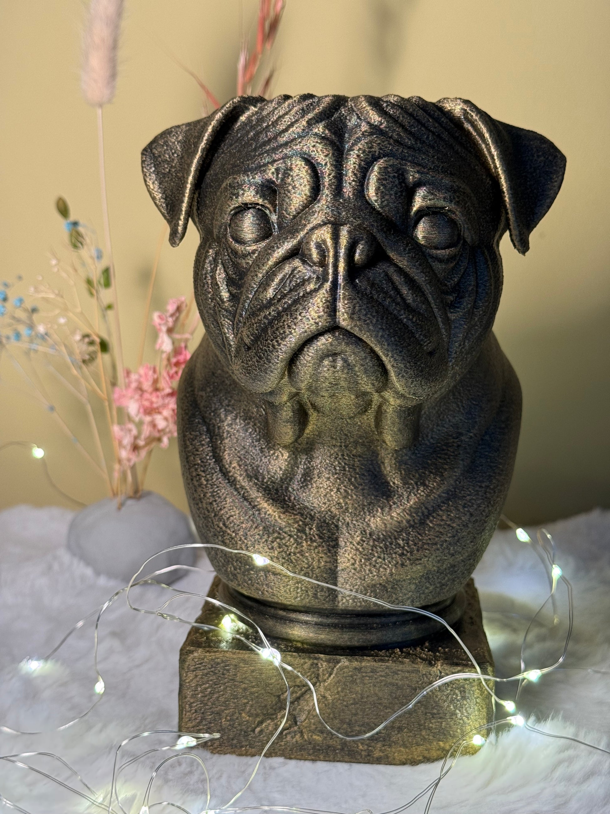 Pug antique bust – hand-painted 3D print dog statue collectible decor